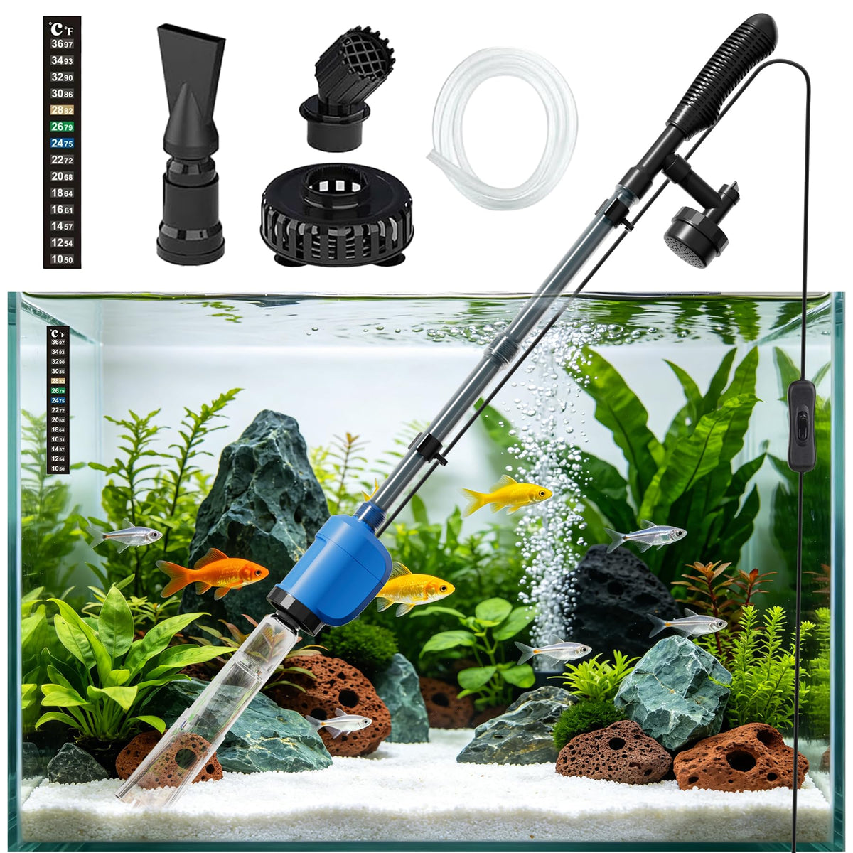 6 in 1 Electric Aquarium Gravel Cleaner 530GPH Fish Tank - FOUSIUTIM Official Imagery - 1
