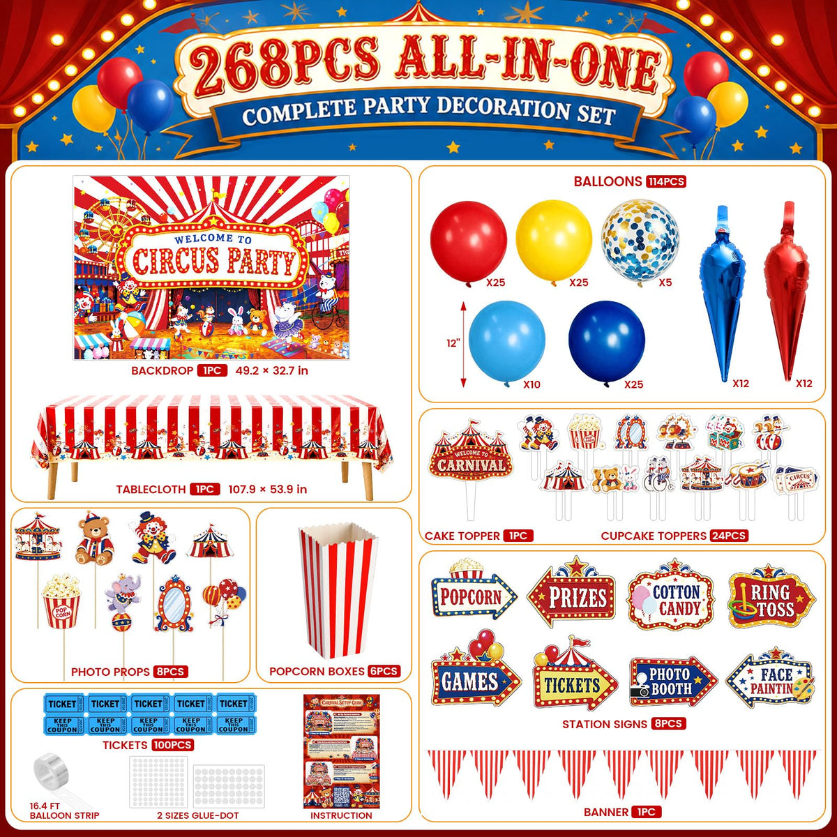 LovesTown 268PCS Carnival Theme Party Decorations with 114 - LovesTown Official Imagery - 3