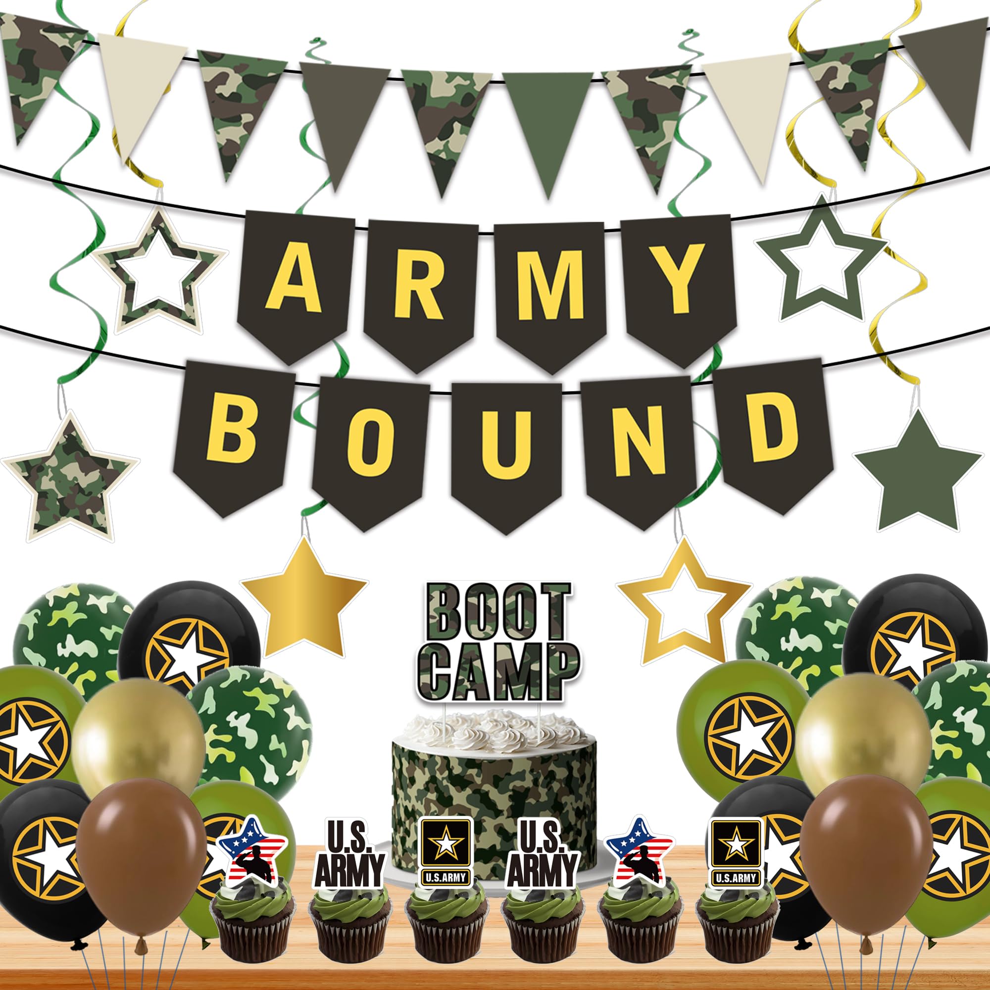 Holkcog Army Party Decorations, Green Military Themed Birthday - Product Imagery