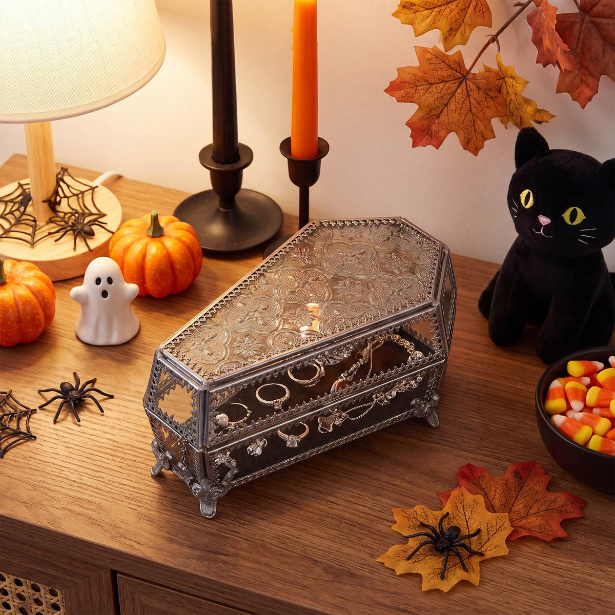 Vesici Halloween Glass Coffin Jewelry Box Embossed Trinket - Vesici Official Imagery - 5