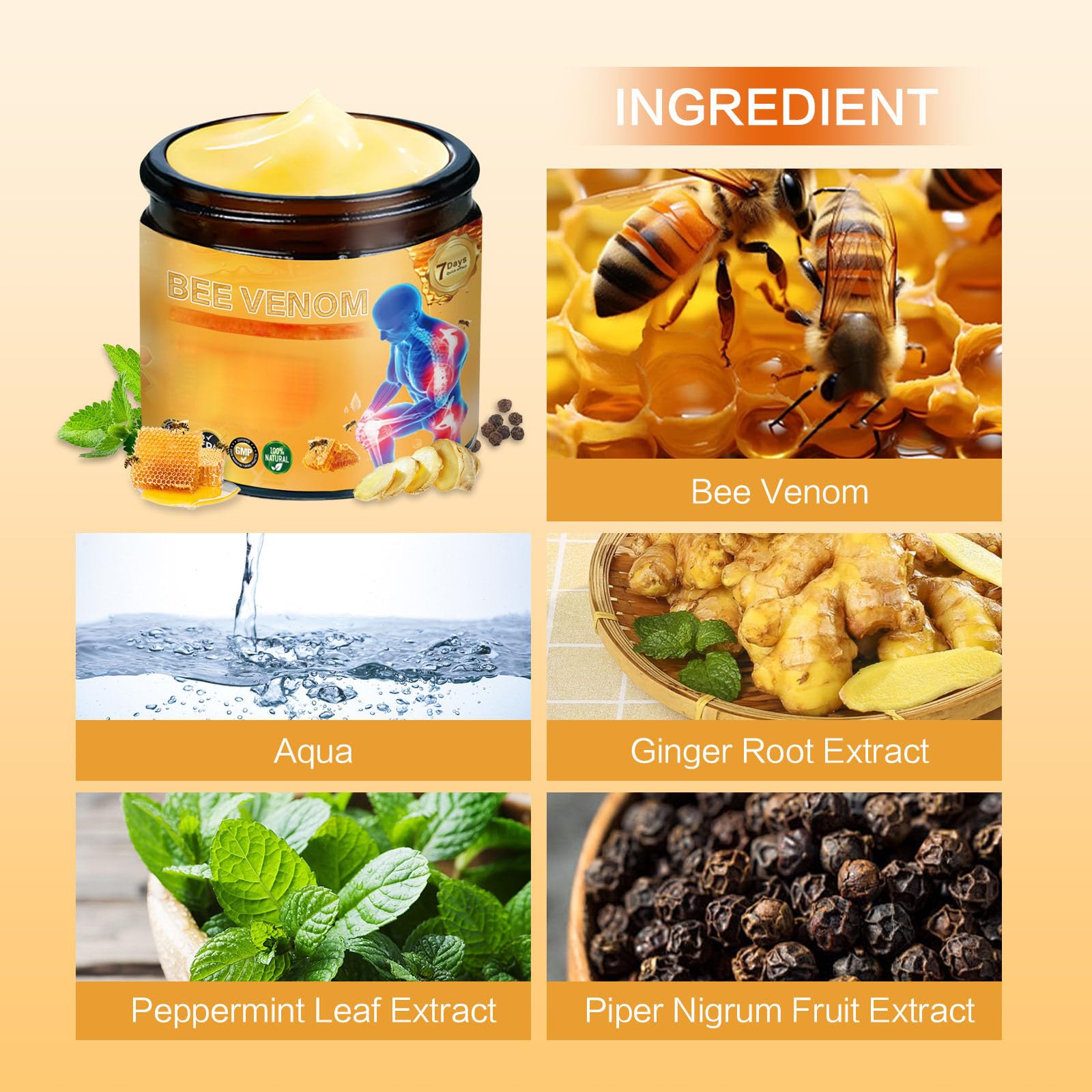 Bee Venom Bone Care Cream, Throughout Release Joint Activities Muscle and Massage Gel.(1)