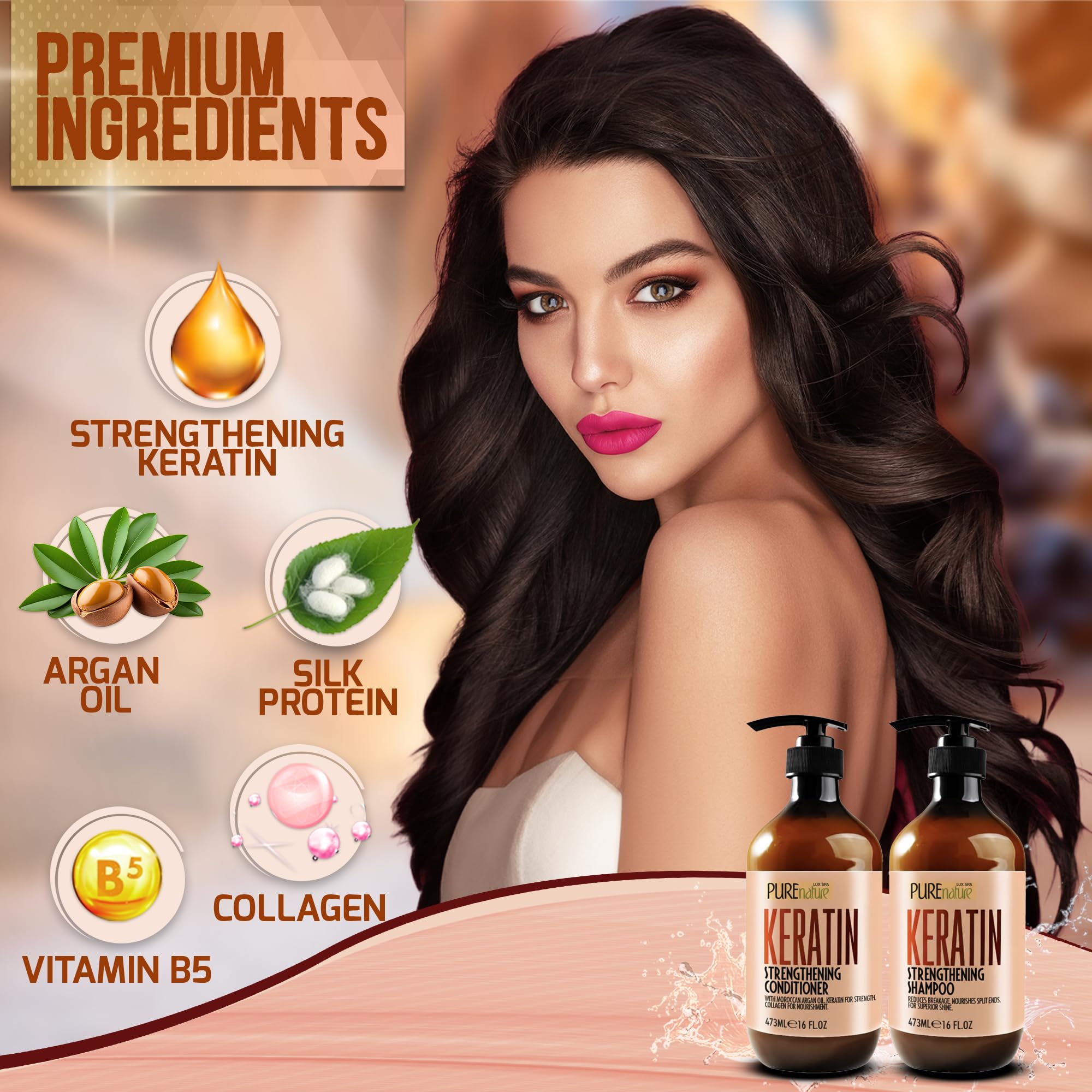 Keratin Shampoo and Conditioner Set - PURE NATURE LUX SPA Official Imagery - 6