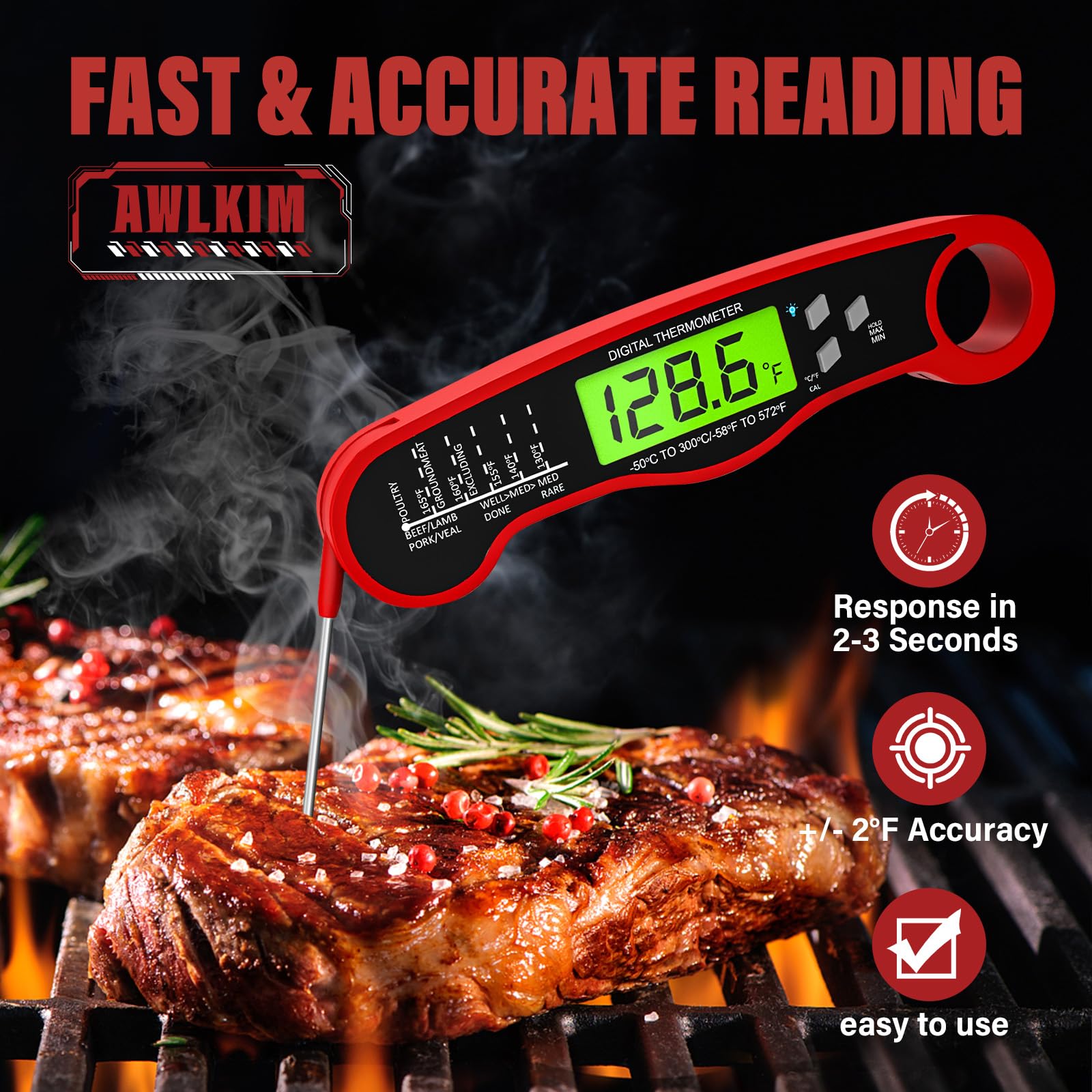 AWLKIM Meat Thermometer Digital, Instant Read Food Thermometer, R - AWLKIM Official Product View 3