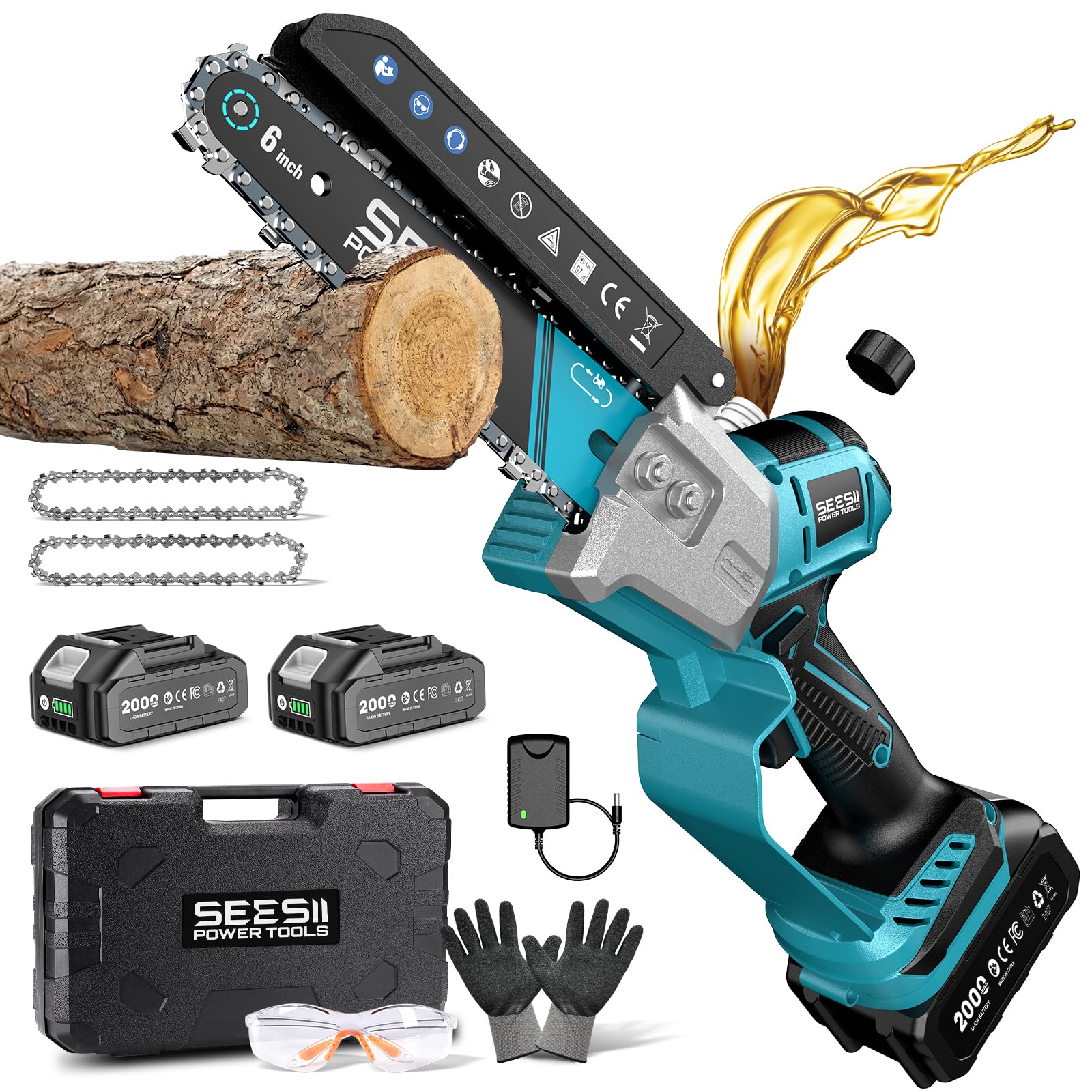 Seesii Mini Chainsaw, 6-inch Mini Chainsaw Cordless, Handheld Ele by Seesii - Angle View 9