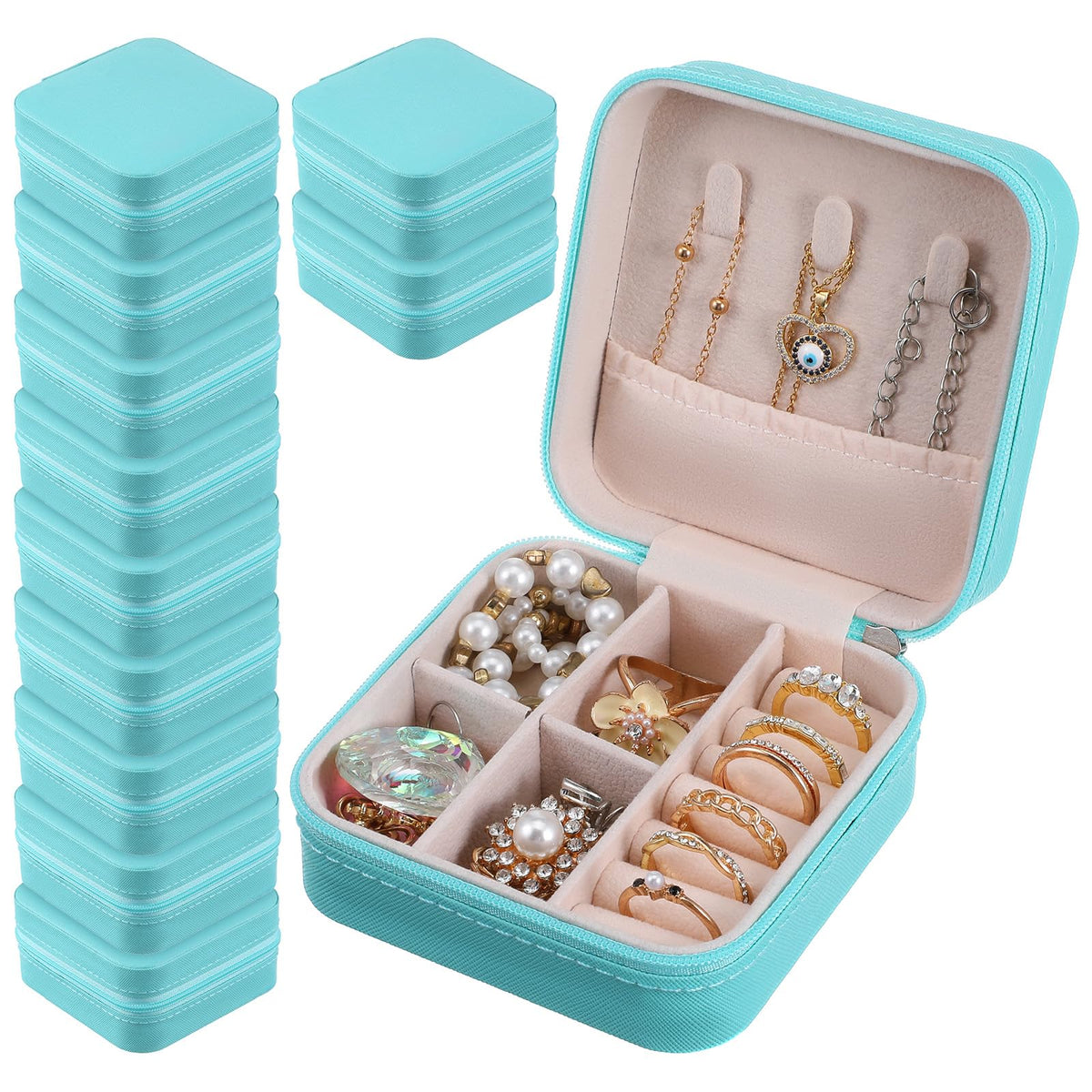 12 Pack Small Jewelry Boxes for Travel Blue PU Leather Mini - xozeooeu Official Imagery - 2