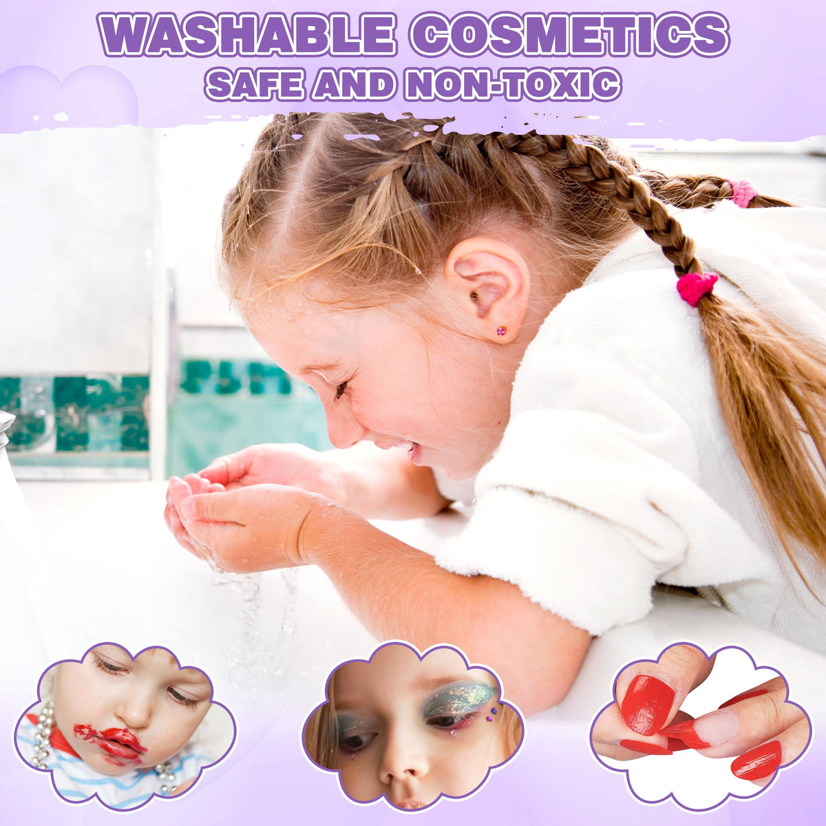 99 Pcs Kids Makeup Kit for Girls Princess Toys Real Washable - Kuovei Official Imagery - 6