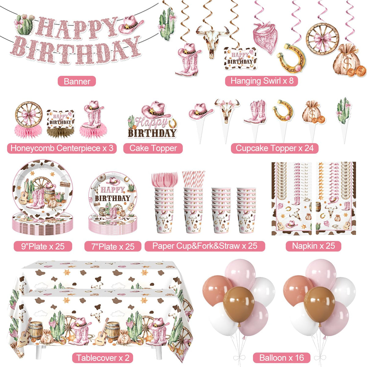 201pcs Western Cowgirl Birthday Party Decorations Tableware - Xynic Official Imagery - 4