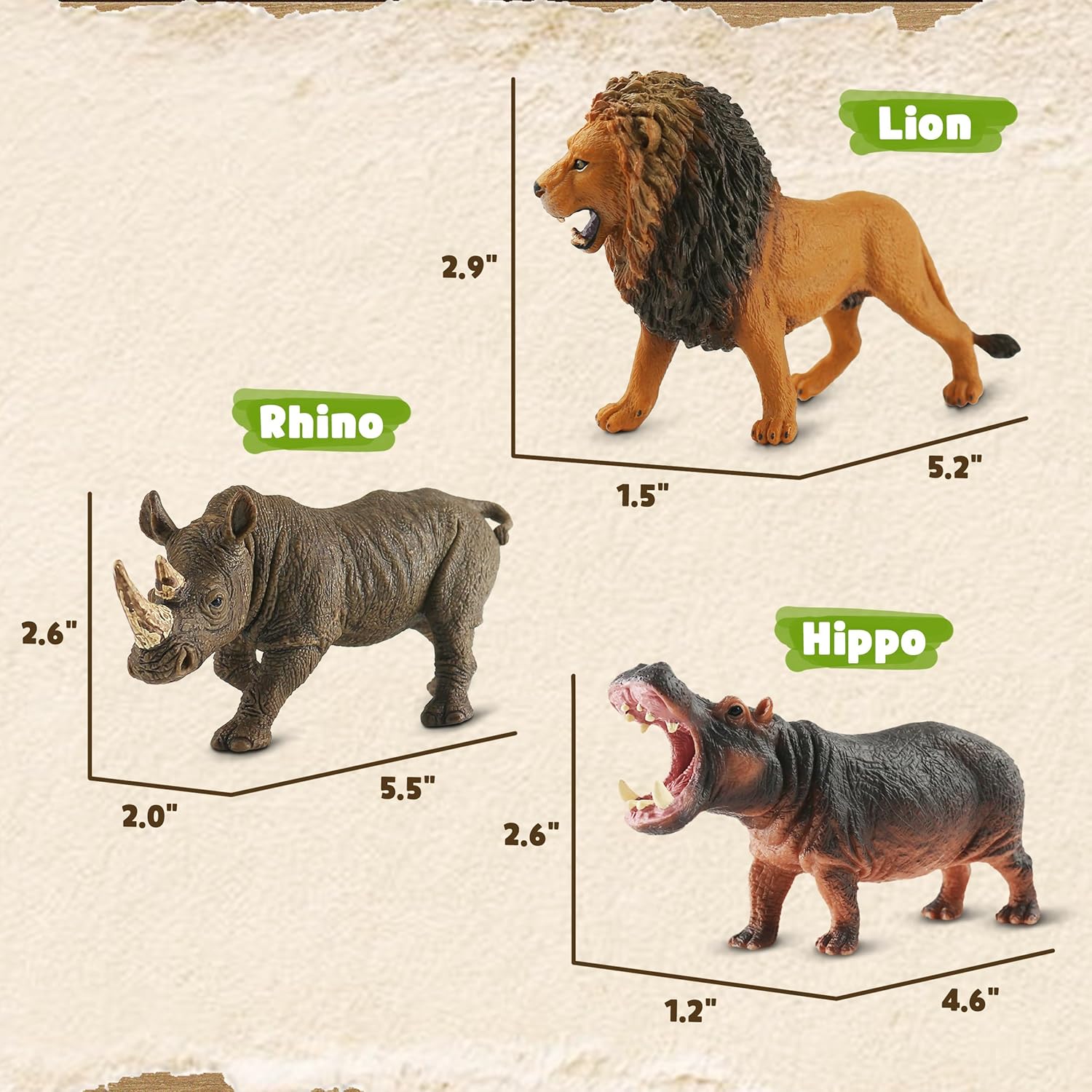 Zippytots 6-piece safari animal figure set for kids, includes realistic plastic jungle animals like lions, elephants, and giraffes.