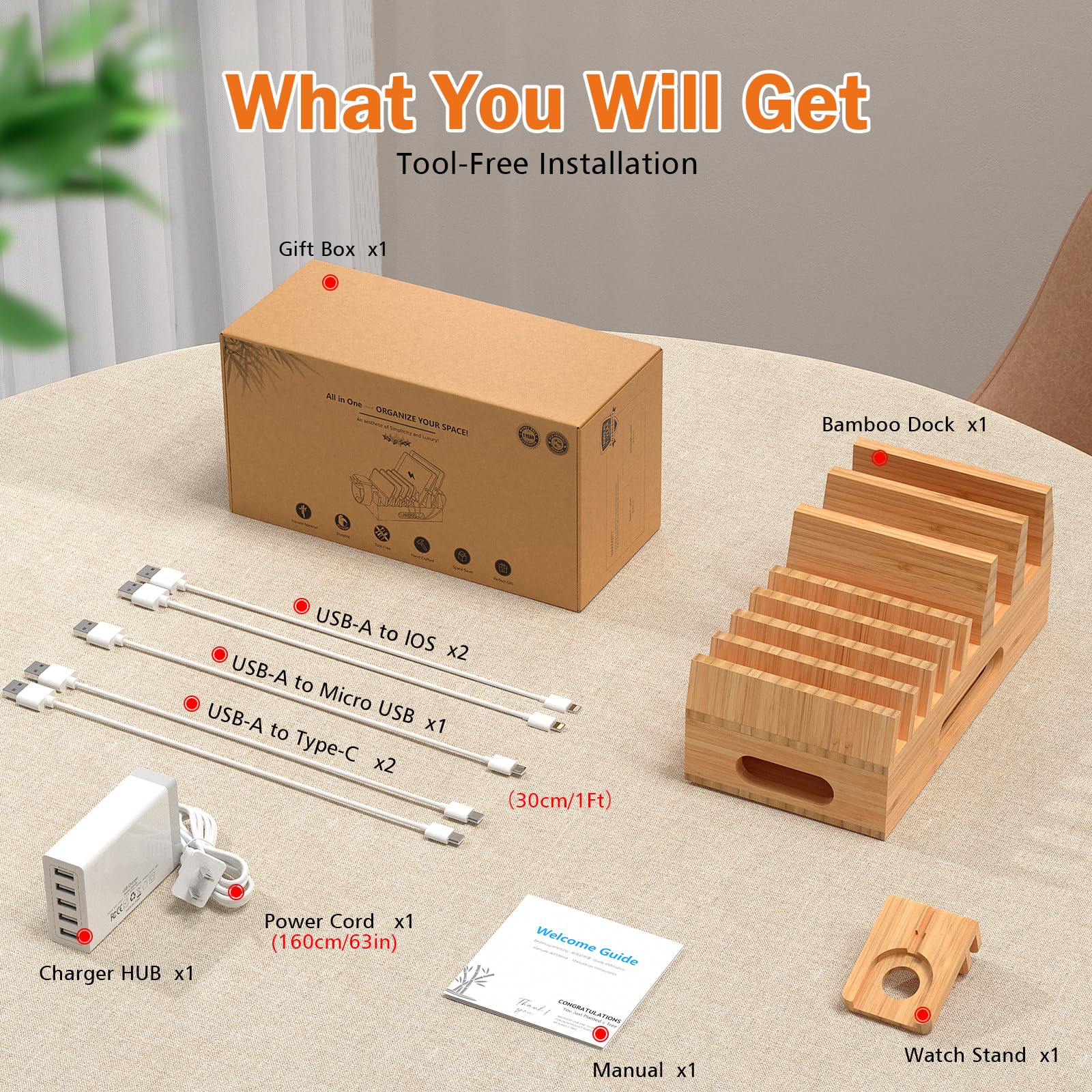 Bamboo Charging Station with 5 Port USB Charger 5 Cables - Pezin & Hulin Official Imagery - 4
