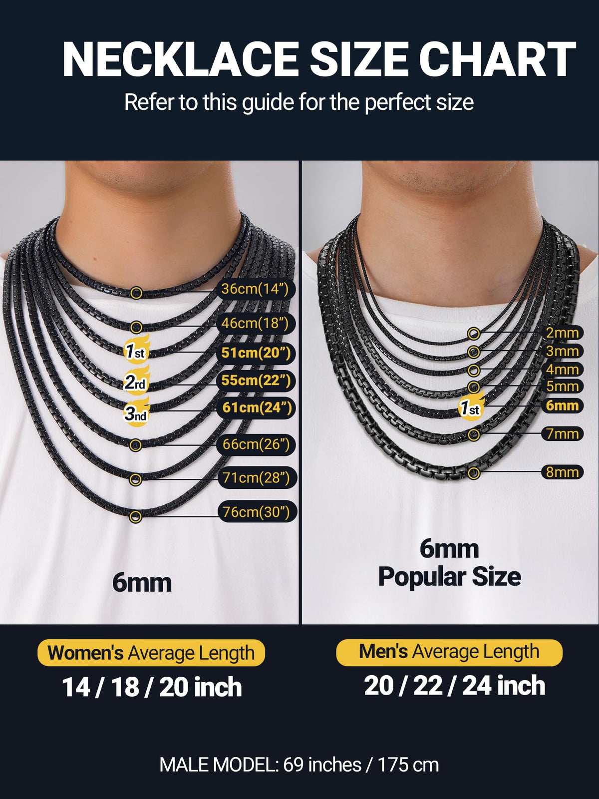 PROSTEEL Stainless Steel Flat Box Link Chain Necklace for - PROSTEEL Official Imagery - 7