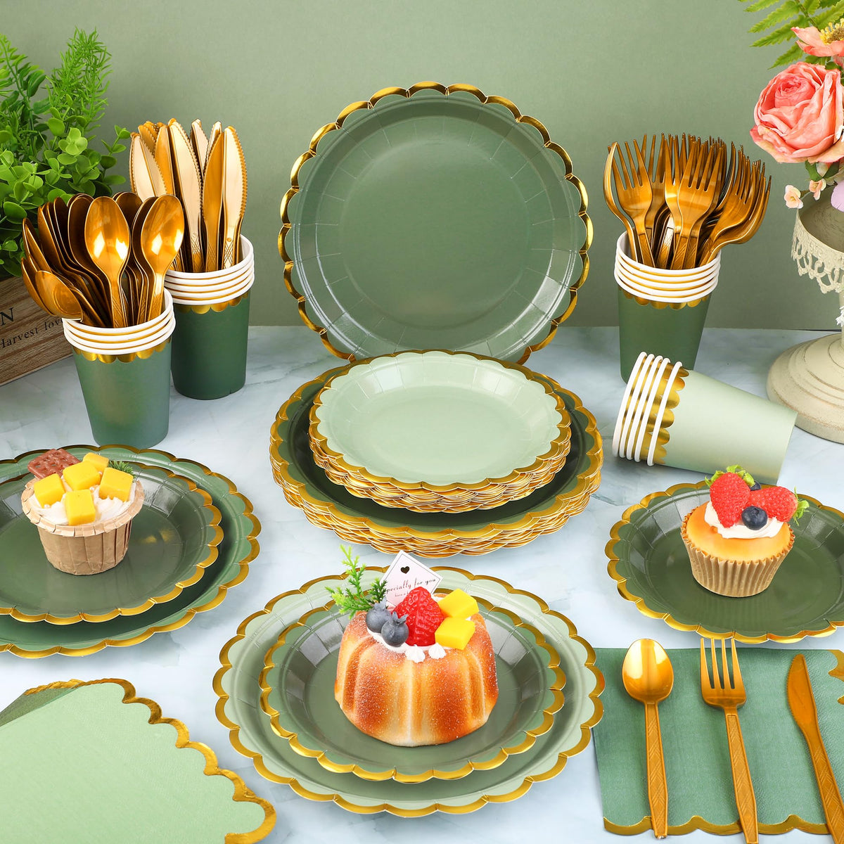 140PCS Sage Green Disposable Dinnerware Set Serves 20 Guests - Kochorie Official Imagery - 3