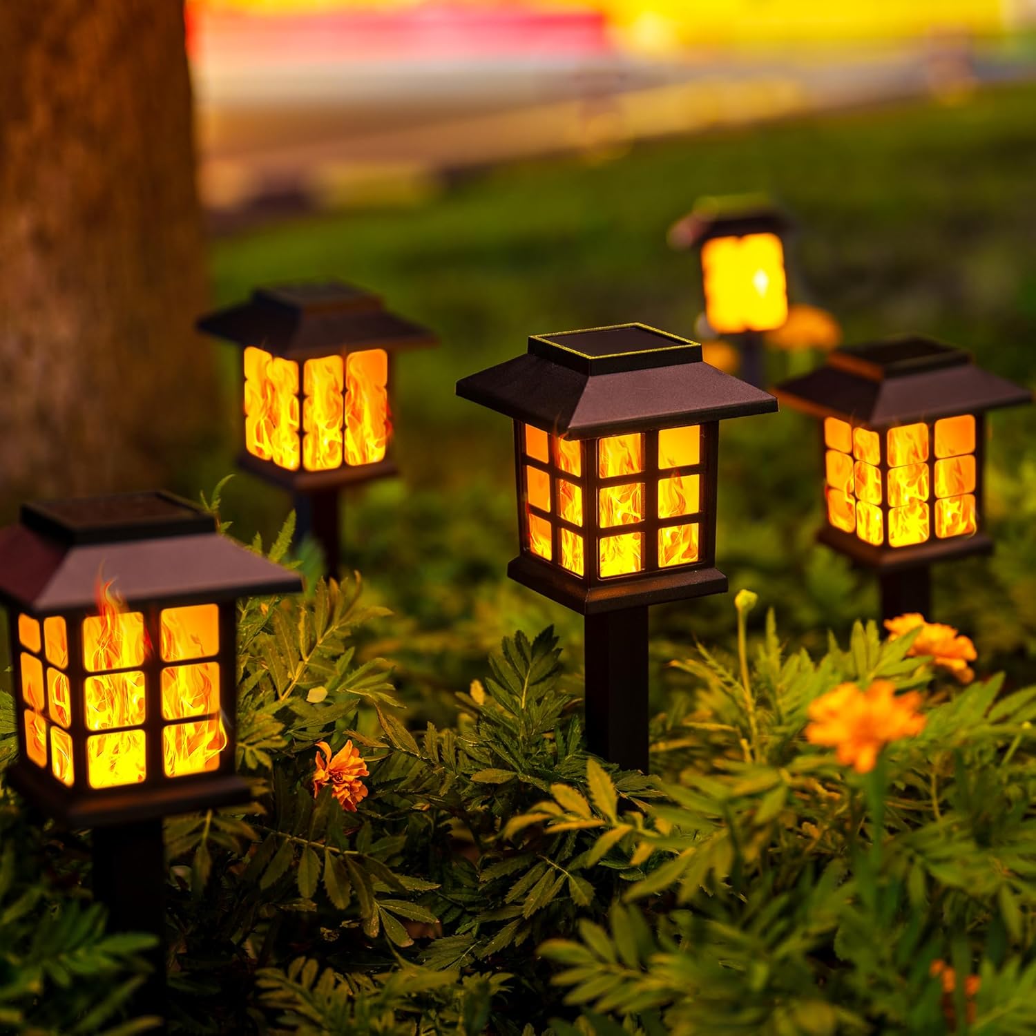 GIGALUMI Solar Lights for Outside,12 Pack Flickering Flame LED Solar Outdoor Lights
