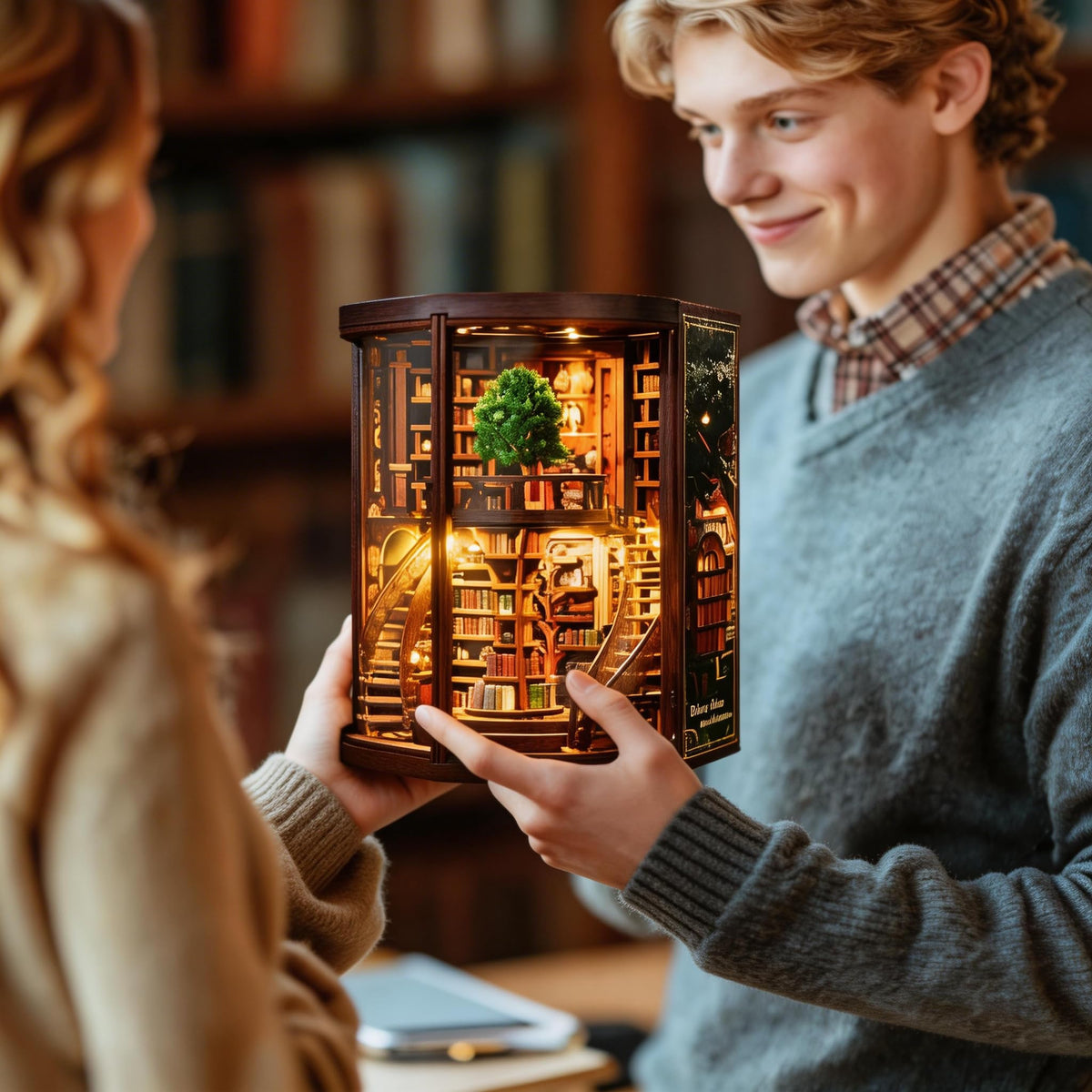 Wisdom Tree Library Book Nook Kit DIY 3D Wooden Puzzle with - Havefunfun Official Imagery - 7