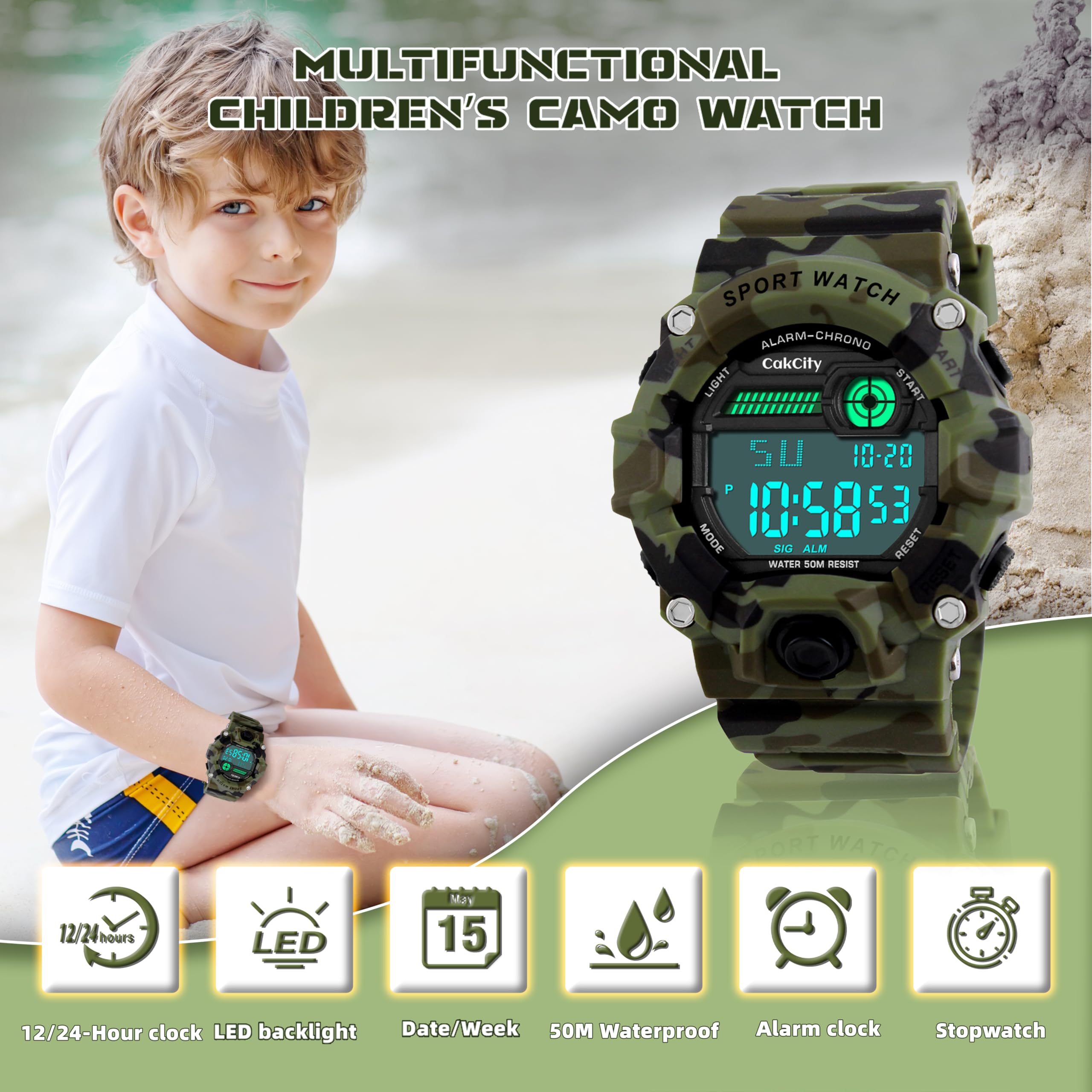CakCity Boys Camouflage LED Sport Watch,Digital Military Wrist Kids Wa - View 2