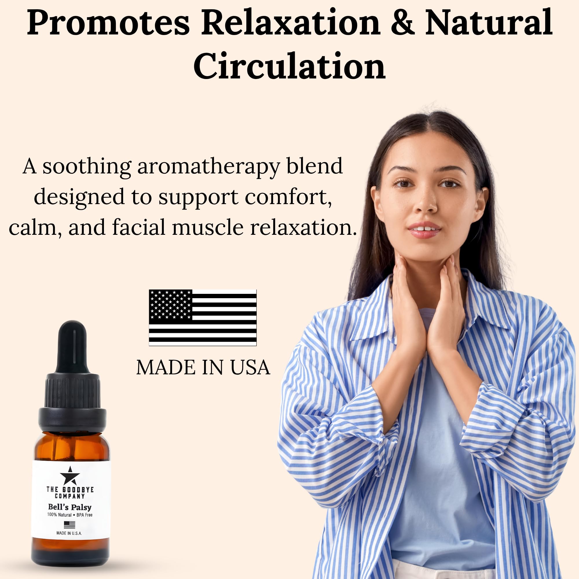 Organic Frankincense and Clove treatment oil for Bell's Palsy from The Goodbye Company, featuring a small amber glass dropper bottle.