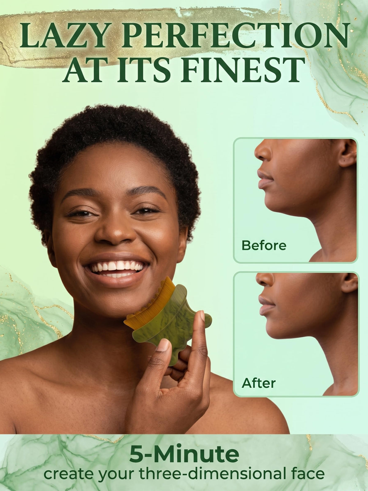 Lymphatic Contour Face Brush 3 in 1 Jade Gua Sha Facial - Vyridell Official Imagery - 3