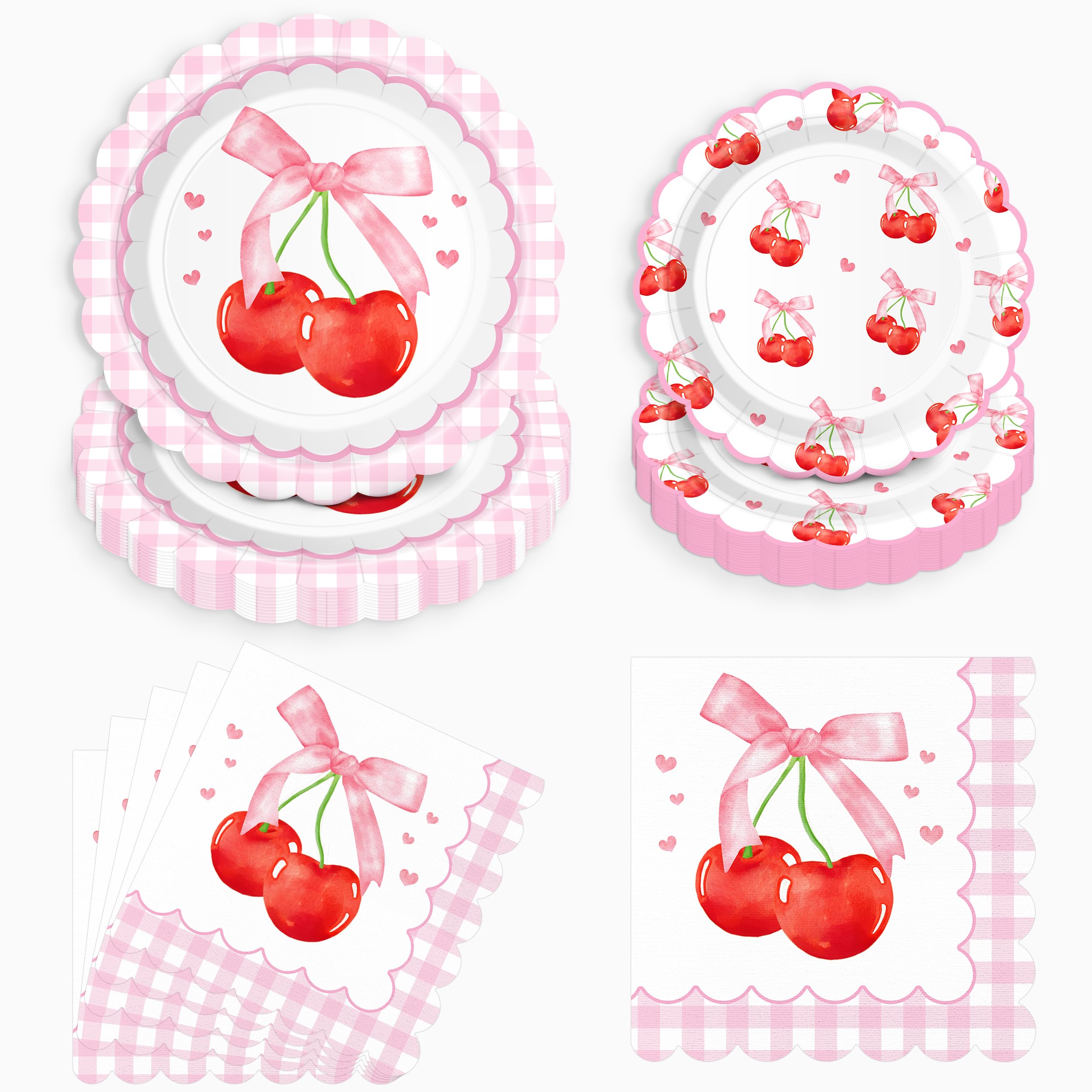 90 PCS Cherry Plates and Napkins Set,Service for 30,Birthday - Product Imagery