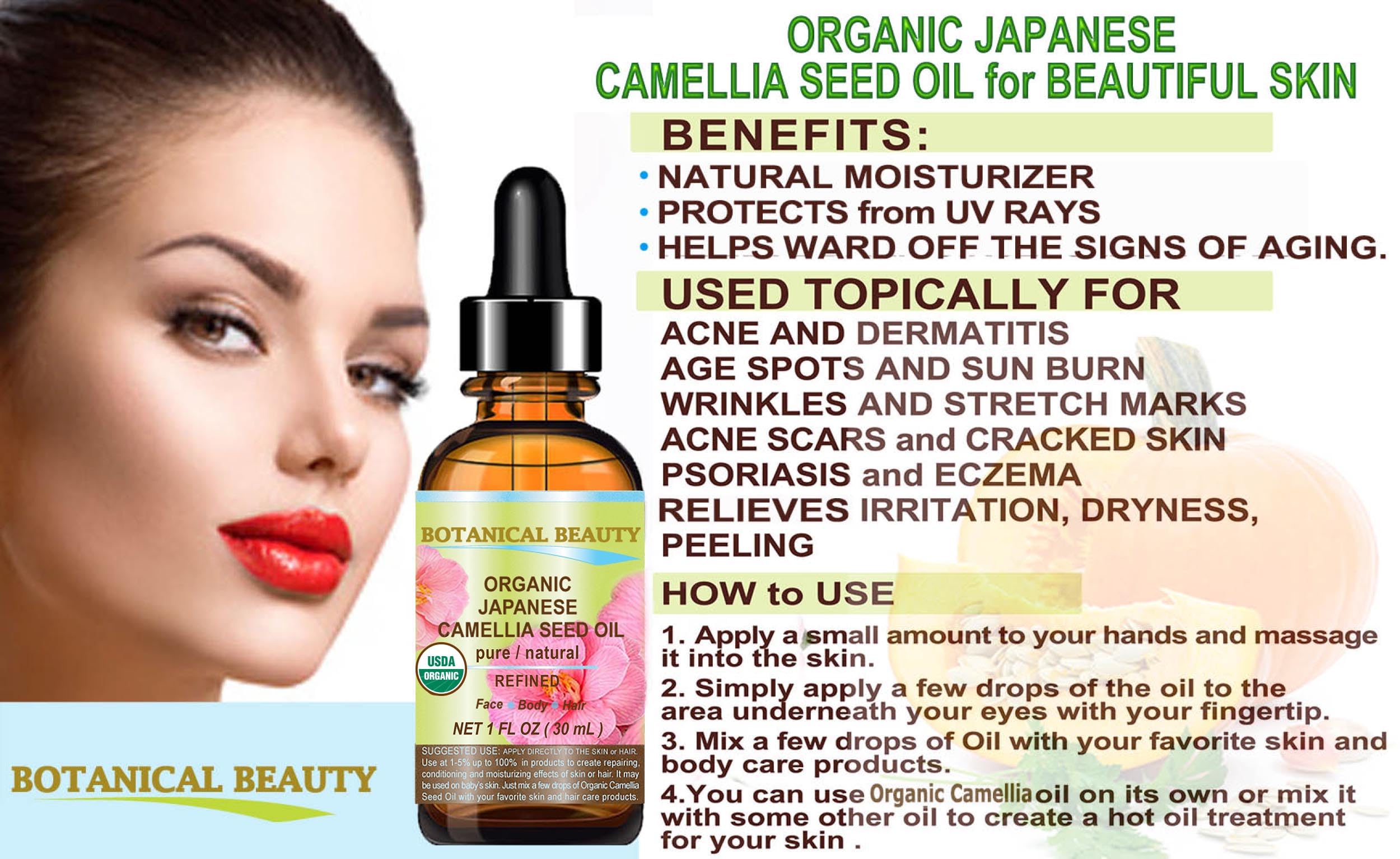Botanical Beauty Japanese ORGANIC CAMELLIA Seed Oil. 100% Pure - Botanical Beauty