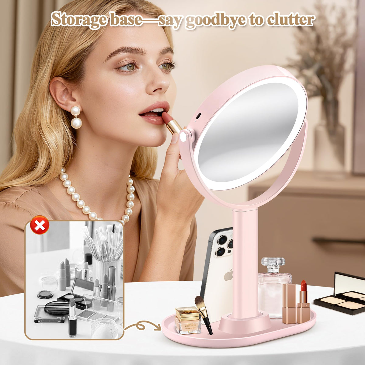Makeup Mirror with Lights 30X Magnifying Mirrors Height - MOMOKUBA Official Imagery - 3