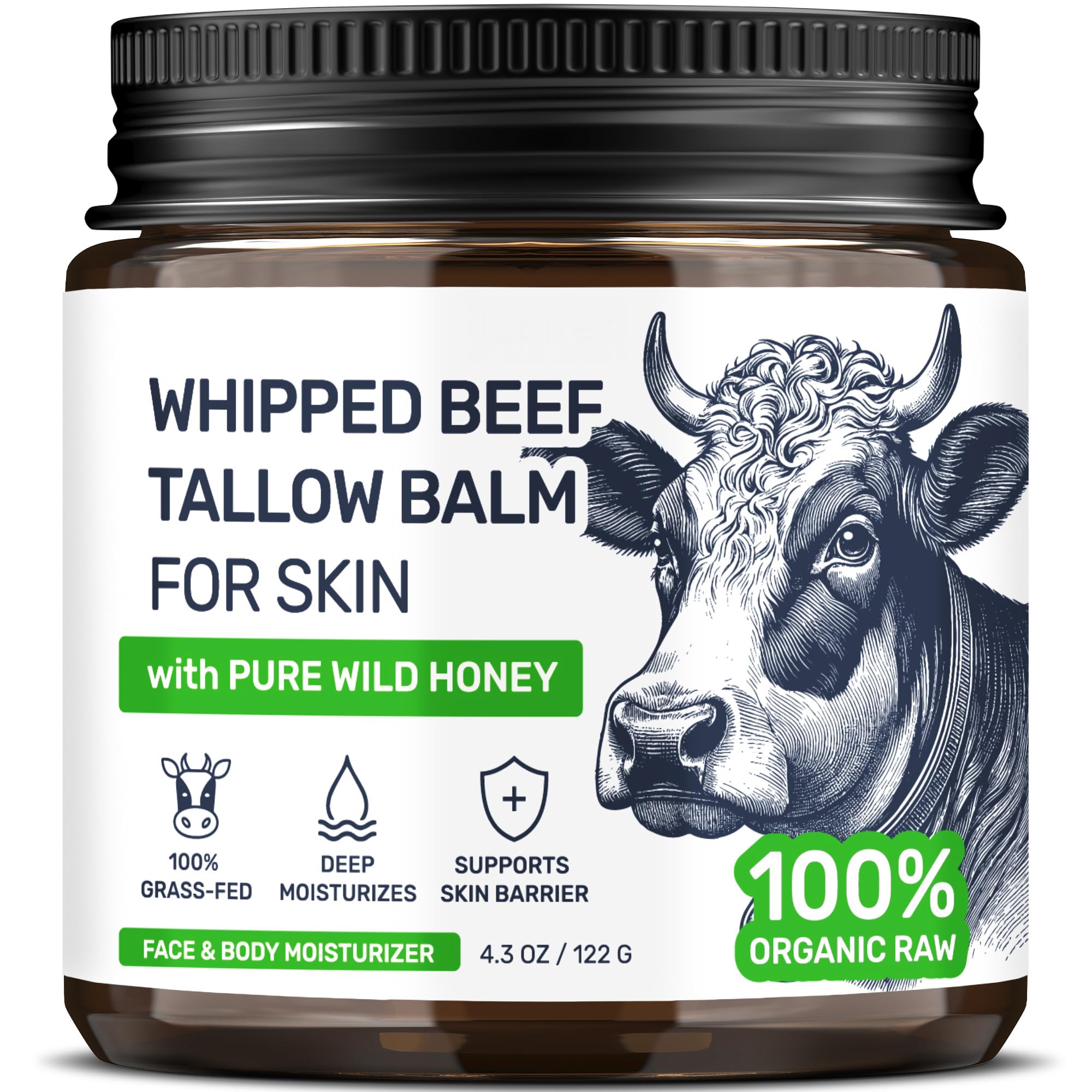 Body Art Whipped Beef Tallow Balm with Honey & Beeswax, 4.3 oz