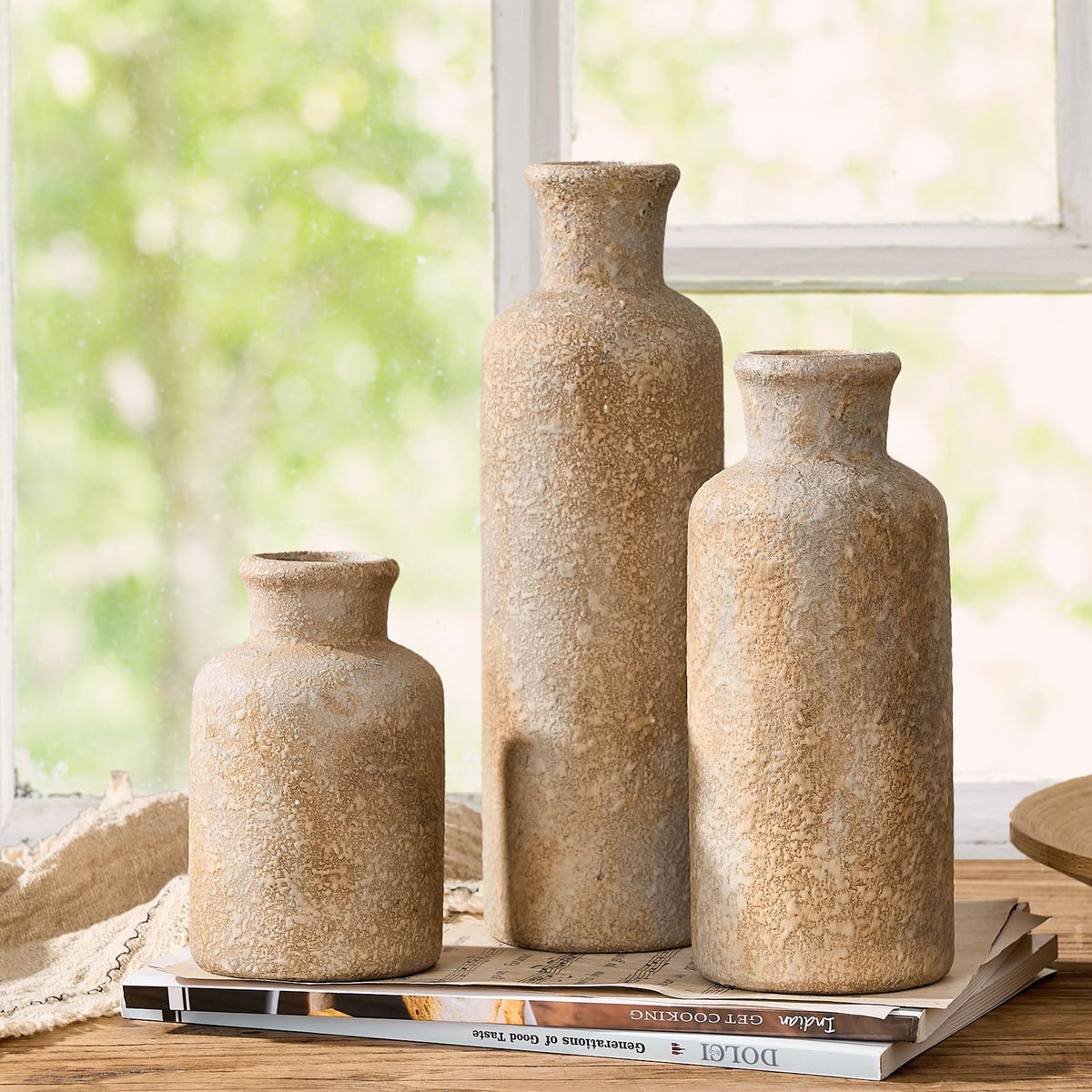 Ceramic Rustic Farmhouse Vase Set of 3 Terracotta Vases for - LUKA Official Imagery - 4