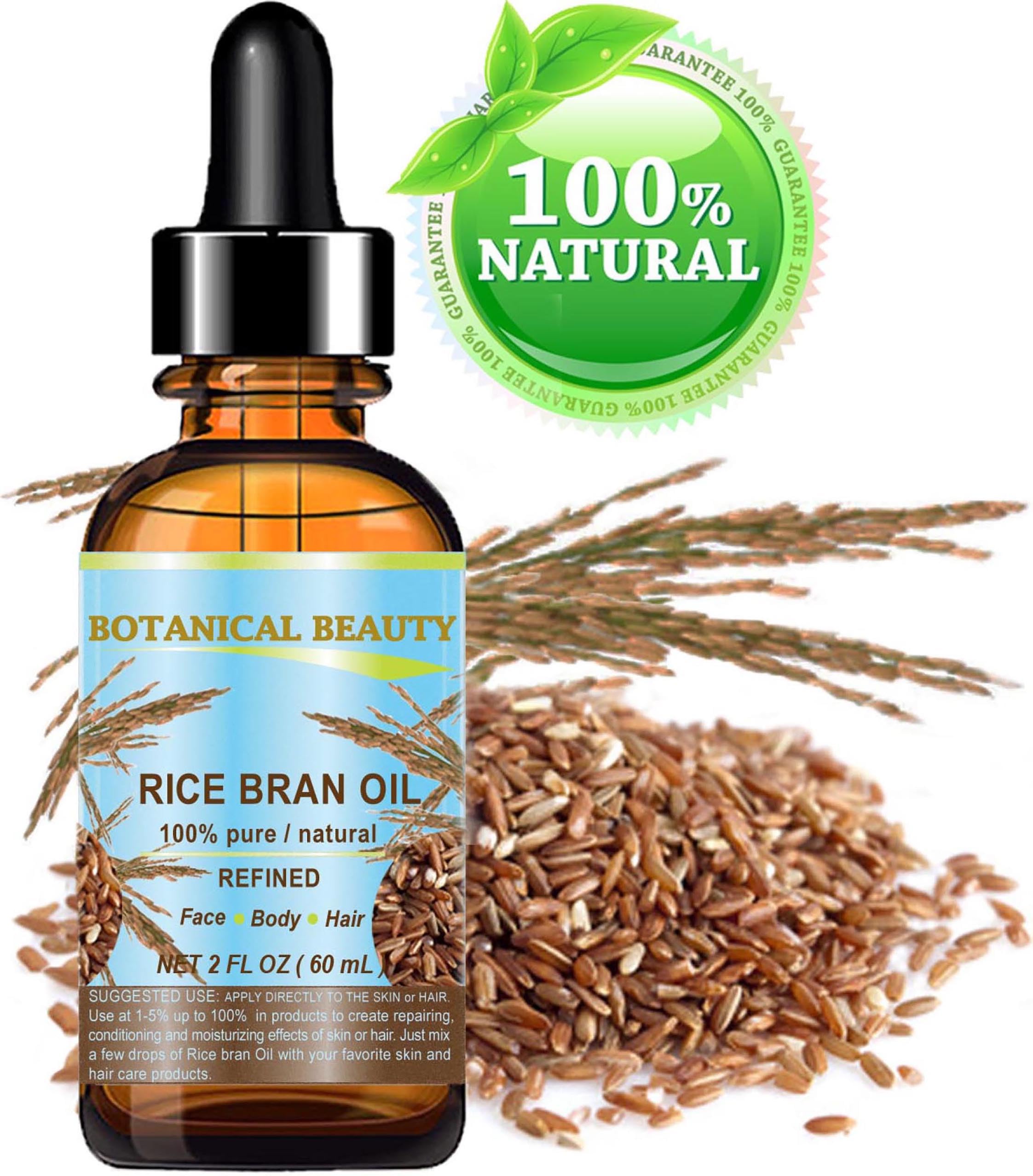 Botanical Beauty RICE BRAN OIL 100% Pure Natural Refined - Botanical Beauty