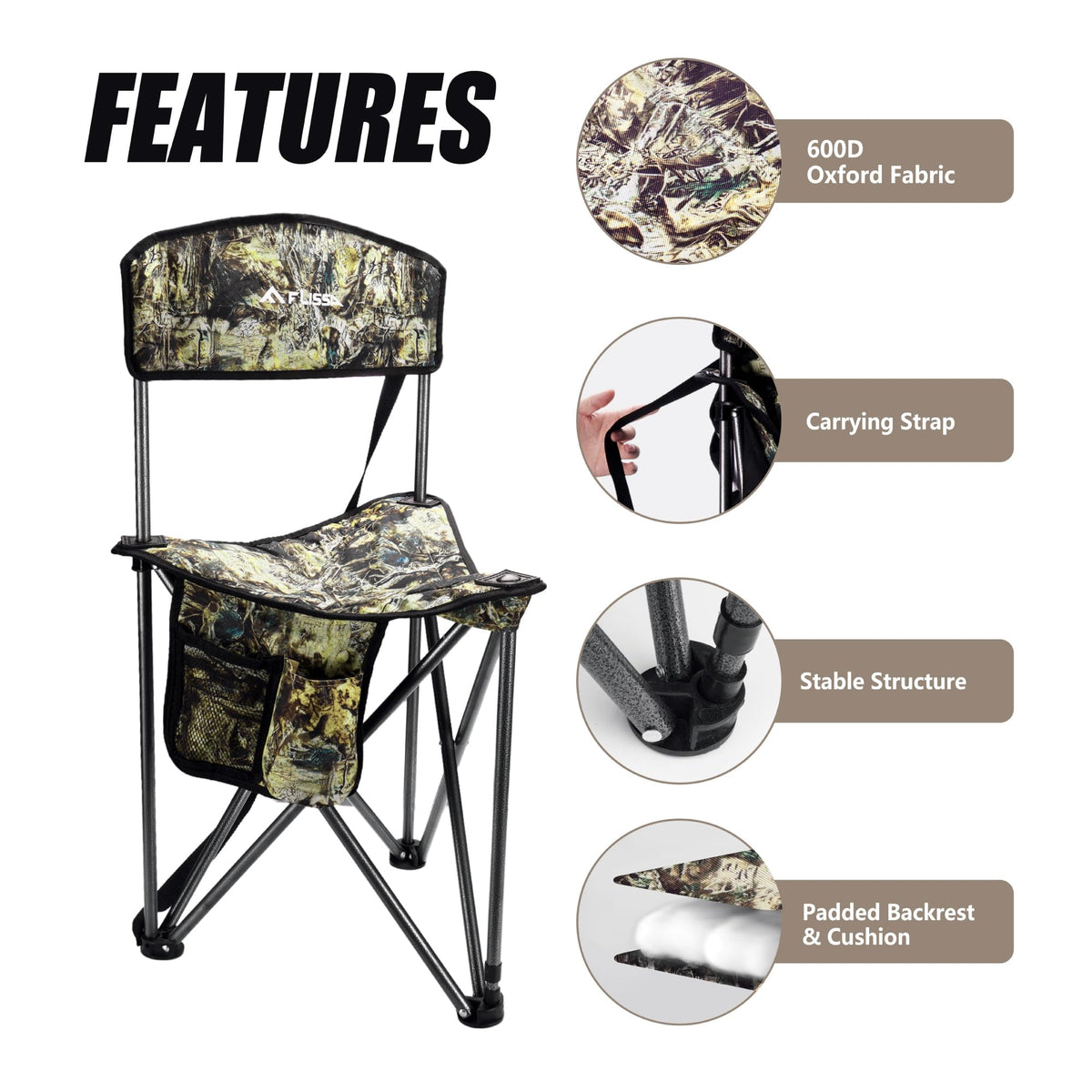 FLISSA Hunting Chair with Backrest Folding Tripod Hunting - FLISSA Official Imagery - 5
