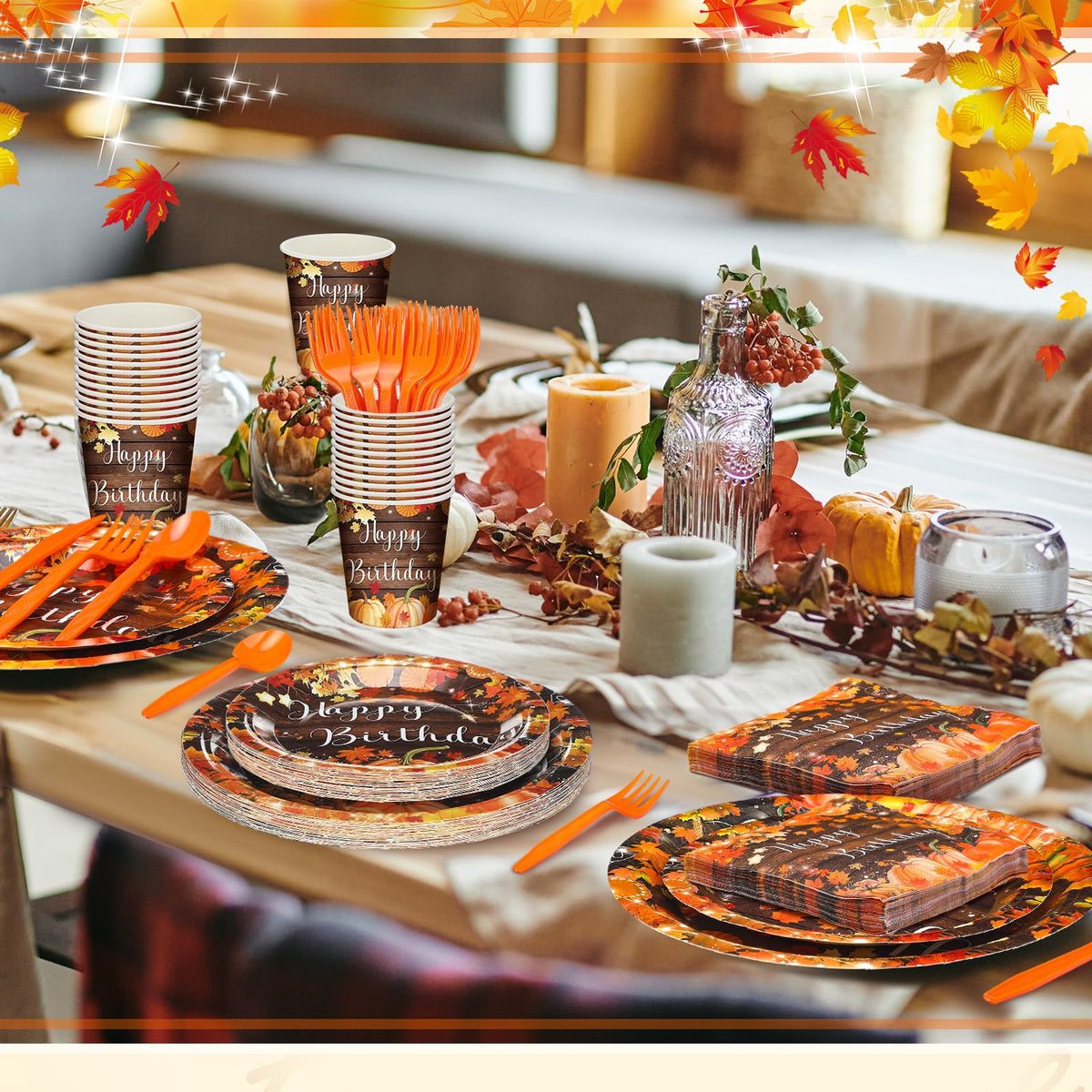 168 Fall Birthday Party Favors Pumpkin Tableware Set Serves - Sunnychicc Official Imagery - 6