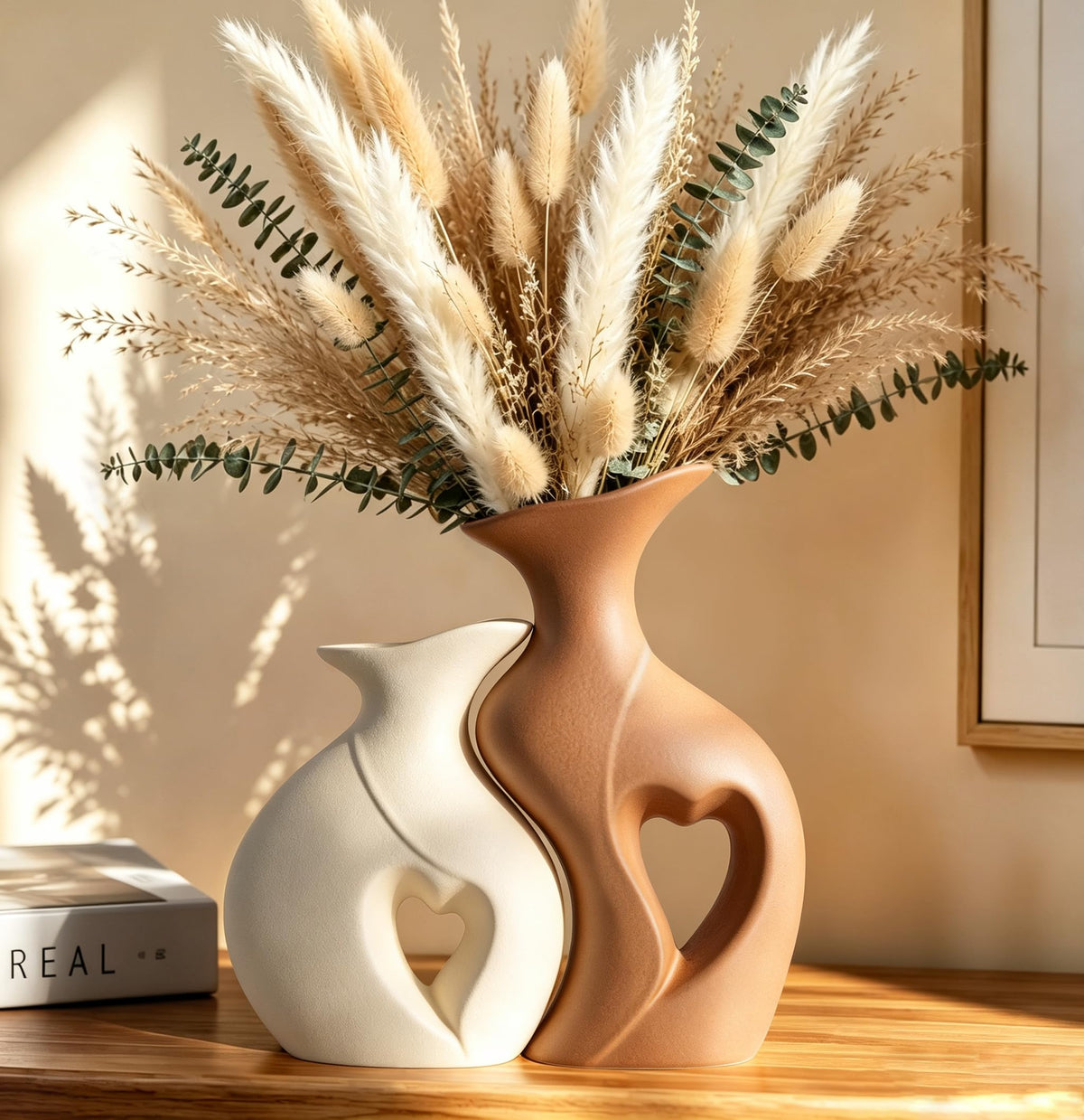 Ceramic Vase Set of 2 Heart Vases for Home Decor Wedding - ChifonCyan Official Imagery - 1