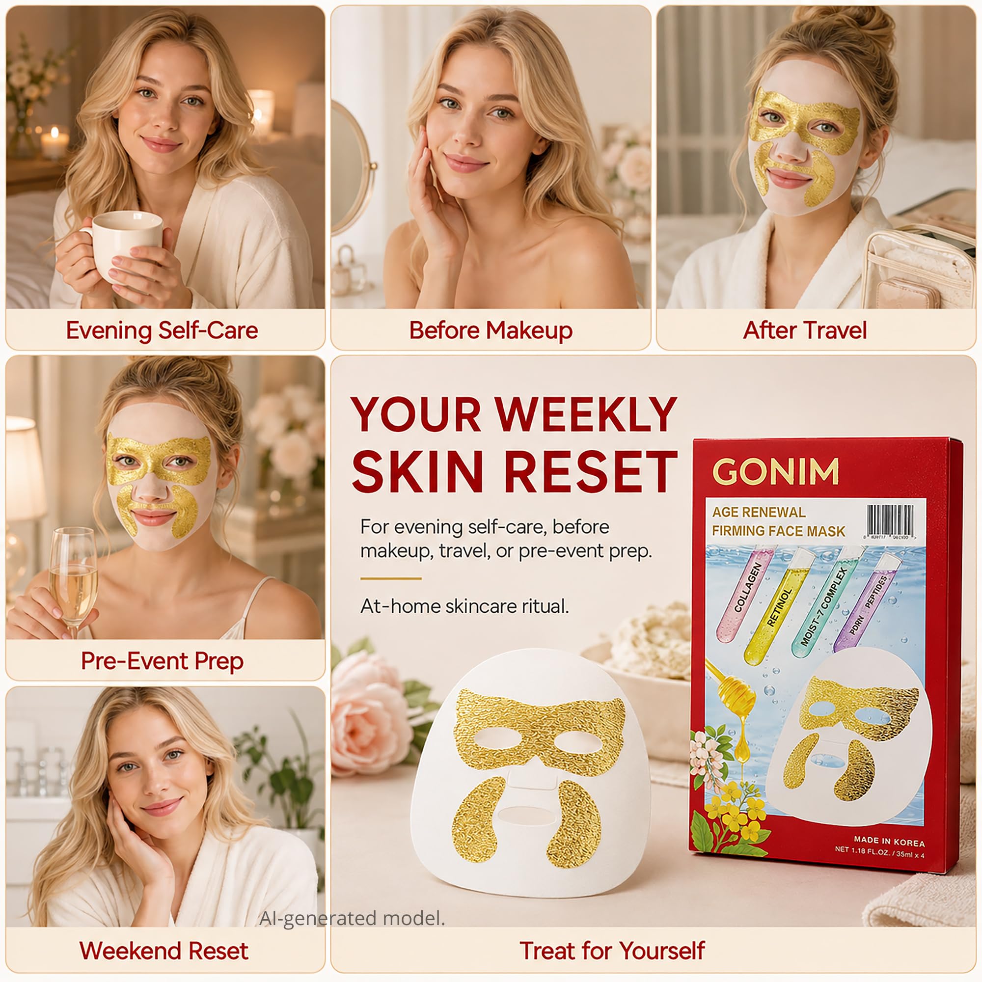 Korean Collagen Face Mask with Integrated Eye Patches, Anti Aging - GONIM
