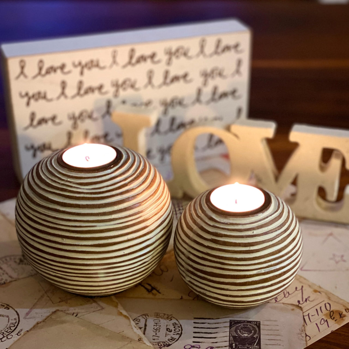 Tuva Brown Orb Tea Light Candle Holders Gift Boxed Set of 2 - Huey House Official Imagery - 5