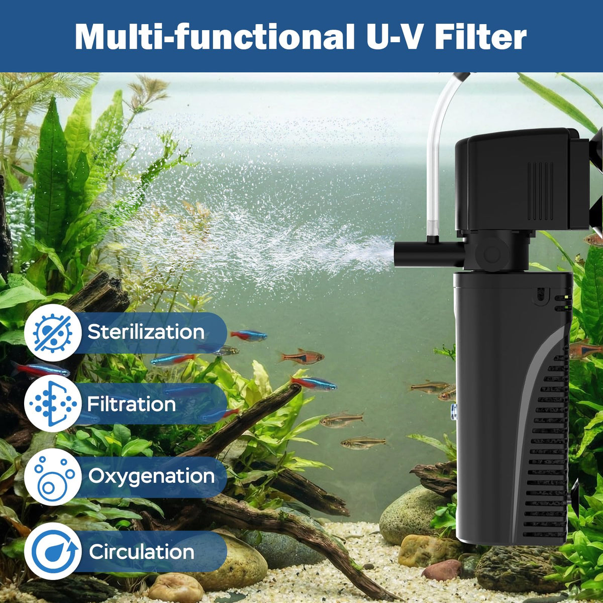 Aquarium U V Filter for Green Water Fish Tank Filter with U - Devopet Official Imagery - 3