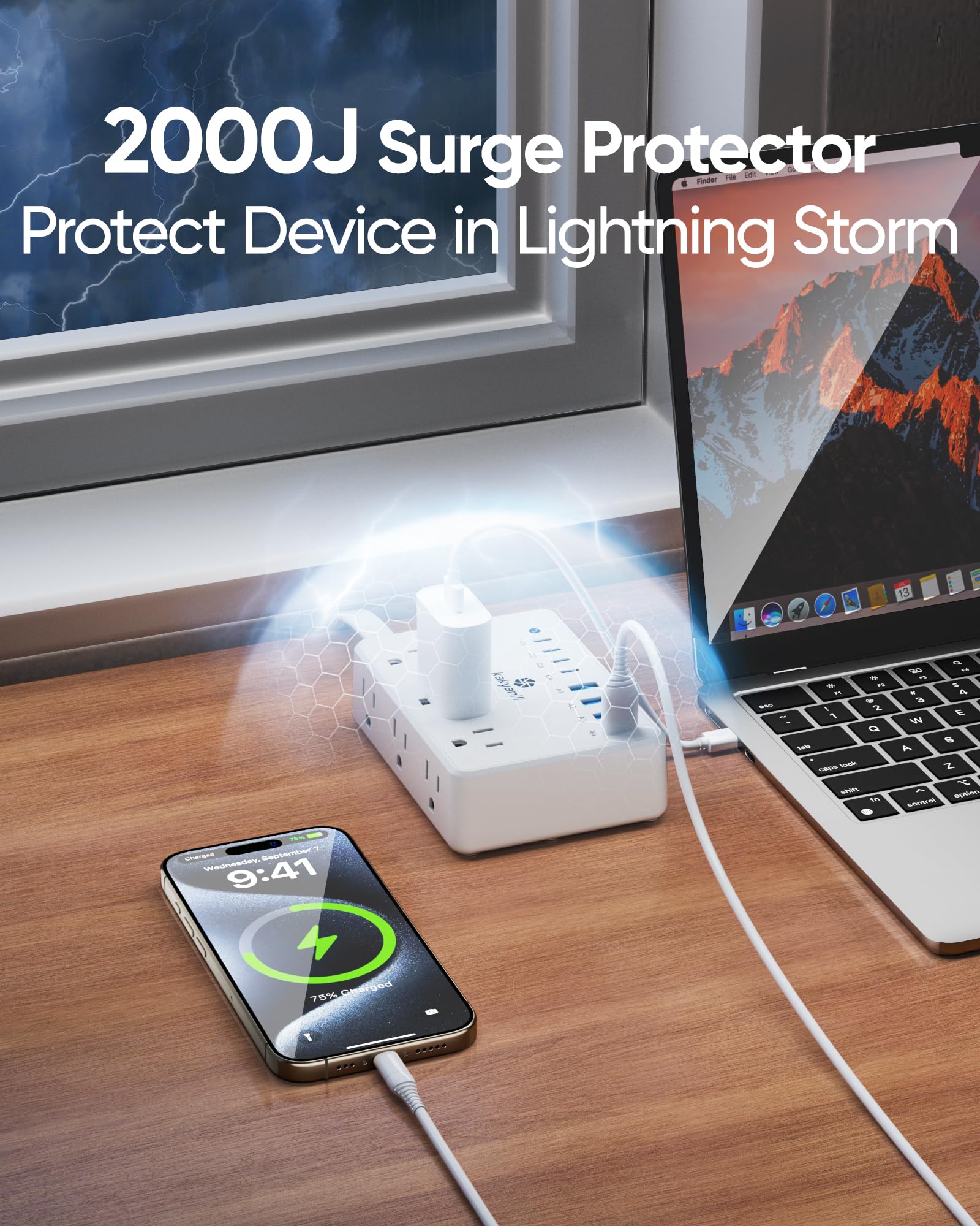 kakyanill 100W Charging Station, Power Strip with 6 AC Outlets 8 USB Ports - kakyanill Official Product View 3