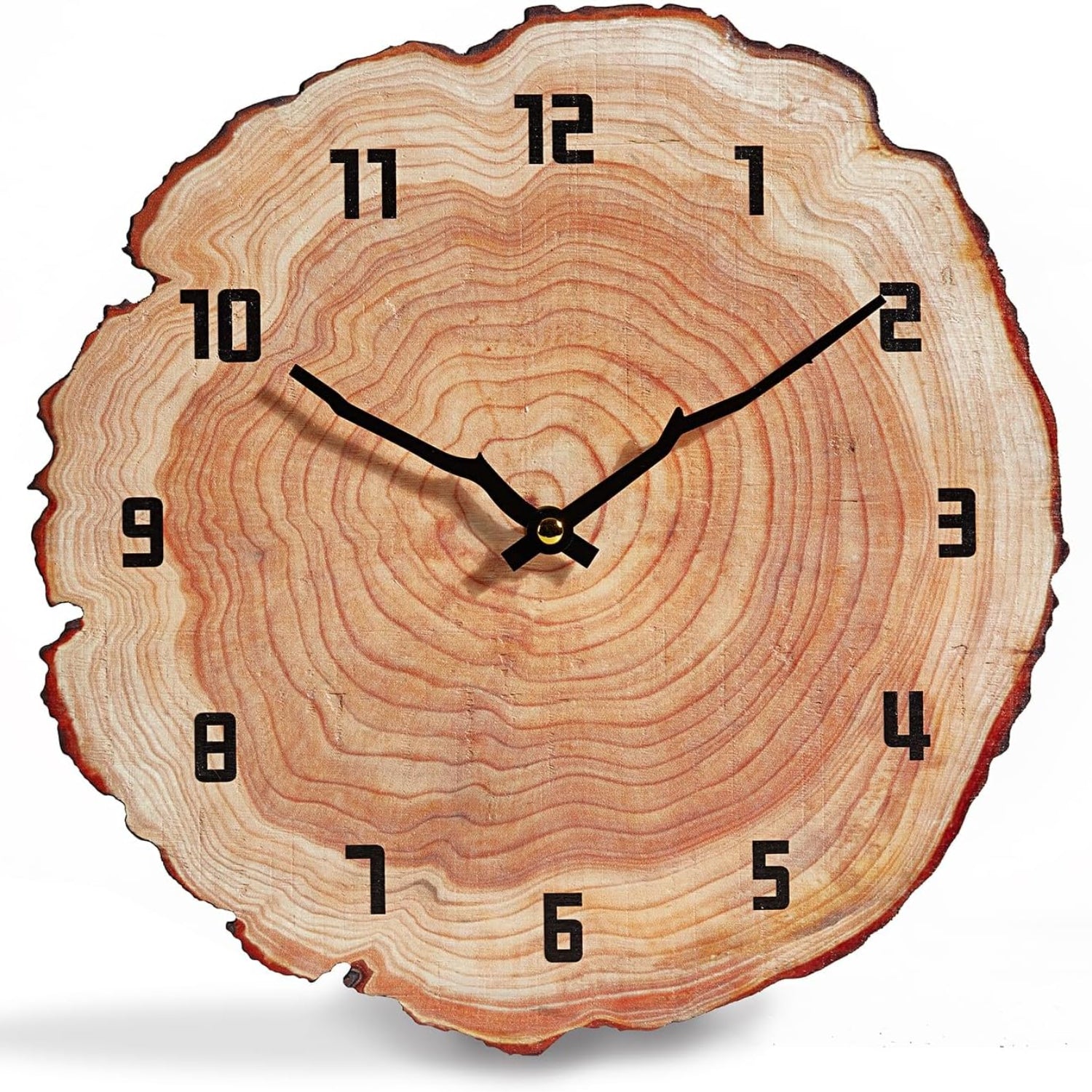 Rustic 12-inch wooden wall clock by YRUDMBIN, silent battery-operated home decor for bathroom and living spaces