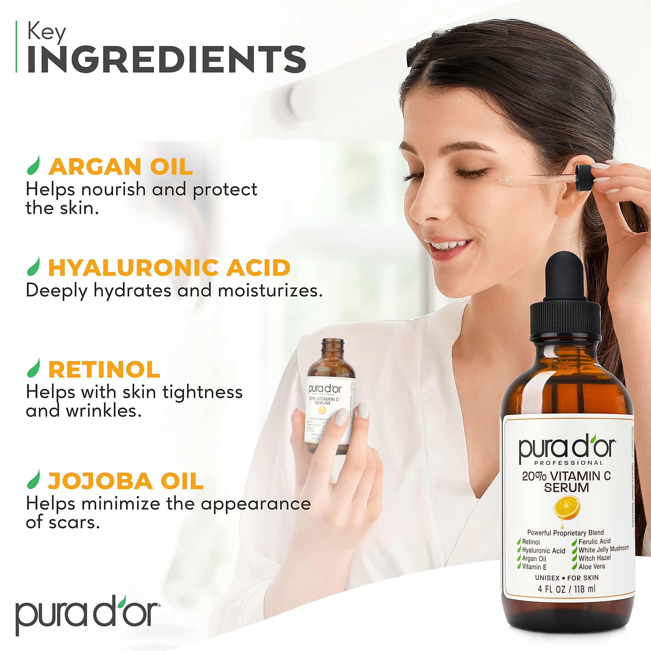 PURA D'OR 20% Vitamin C Anti - Aging Facial Serum & 4 fl oz - PURA D'OR Official Product View 5