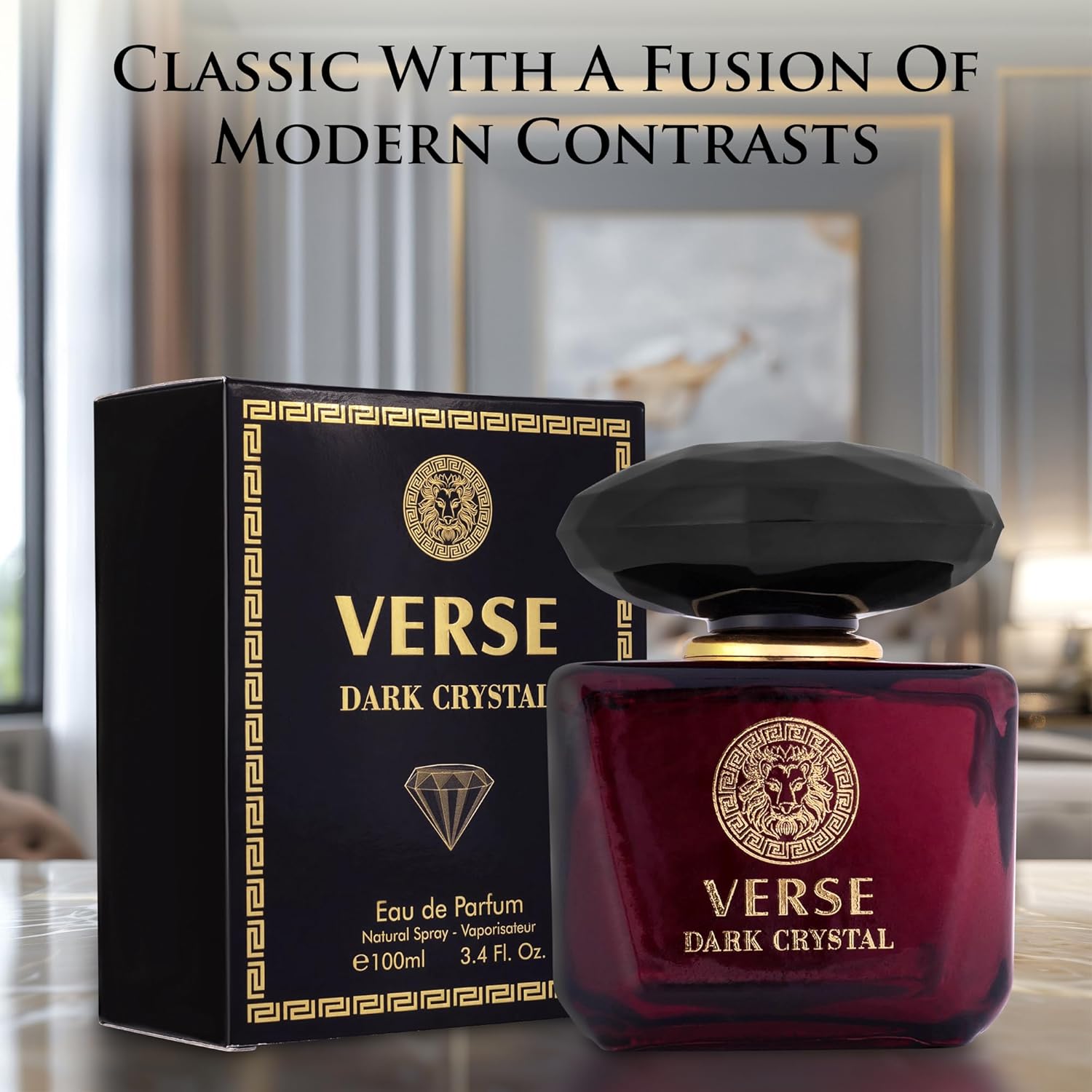 NovoGlow Verse Dark Crystal perfume bottle for women with spicy ginger and cardamom top notes, 3.4 fl oz.
