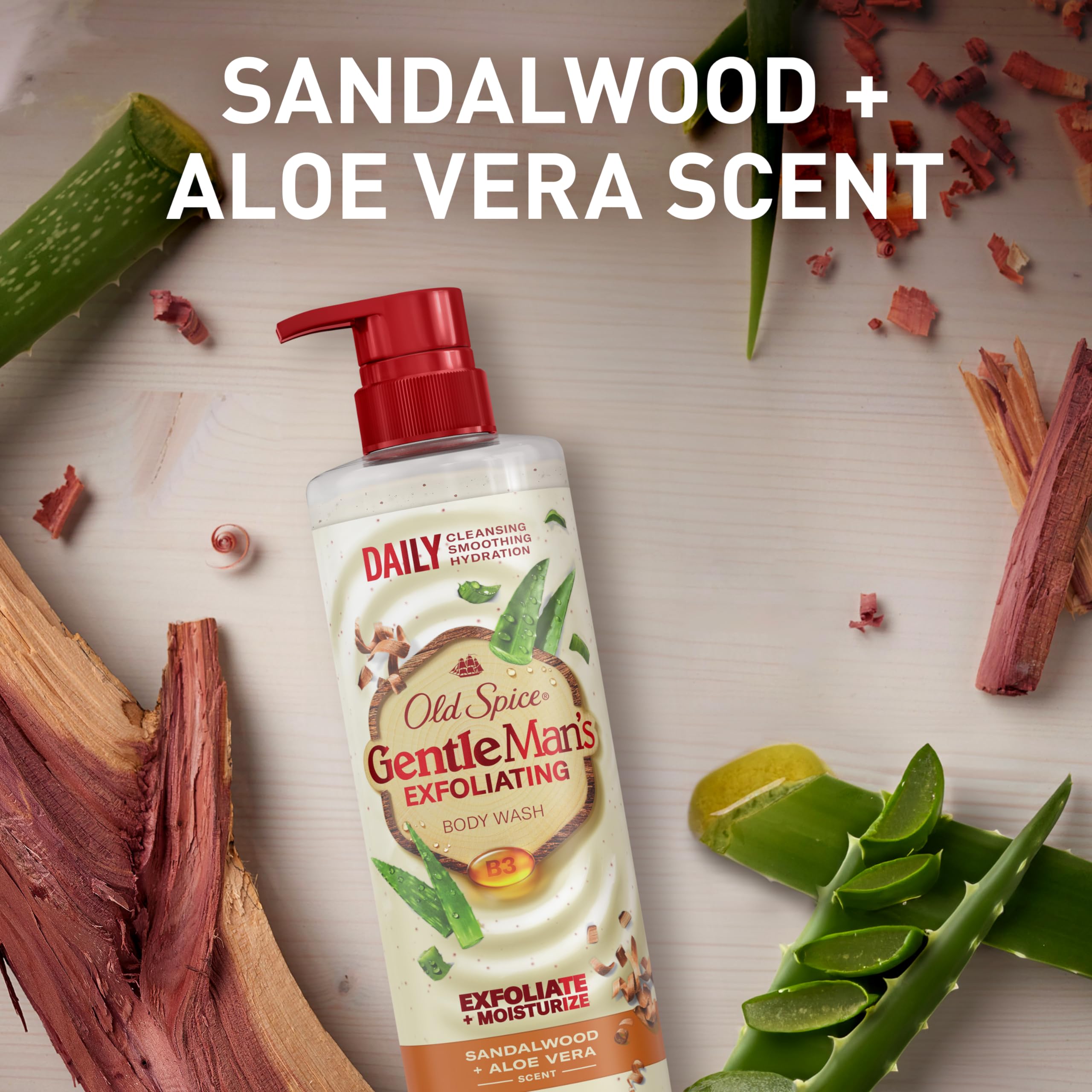 Old Spice GentleMan's Collection Exfoliating Body Wash, Sandalwood & Aloe Vera Scent, 18.0 fl oz (Pack of 4)