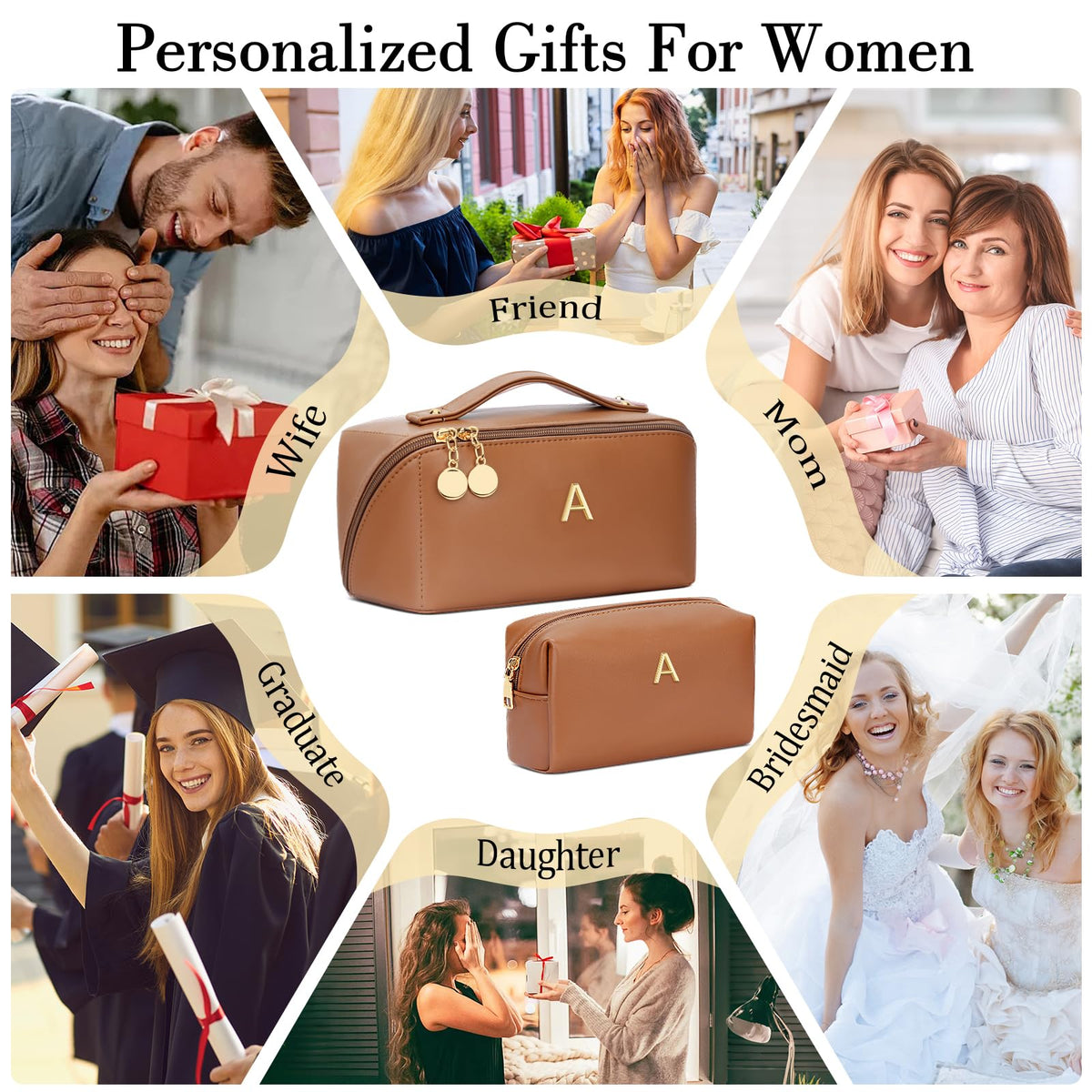 Initial Makeup Bag Personalized Gift for Women Teen Girls - CLOUDWINGS Official Imagery - 4