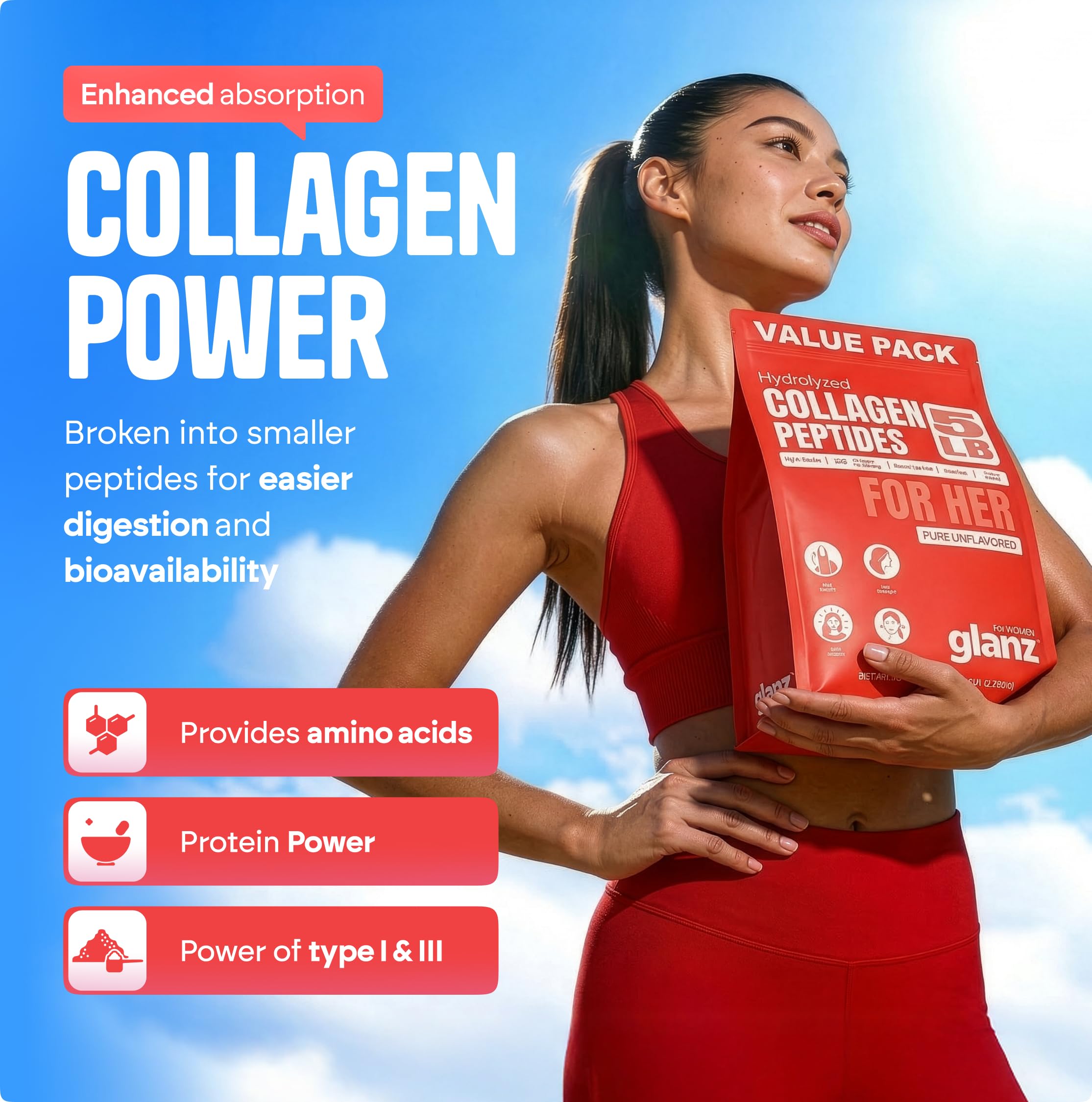 GLANZ Hydrolyzed Collagen Peptides Powder for Women - GLANZ Official Imagery - 3