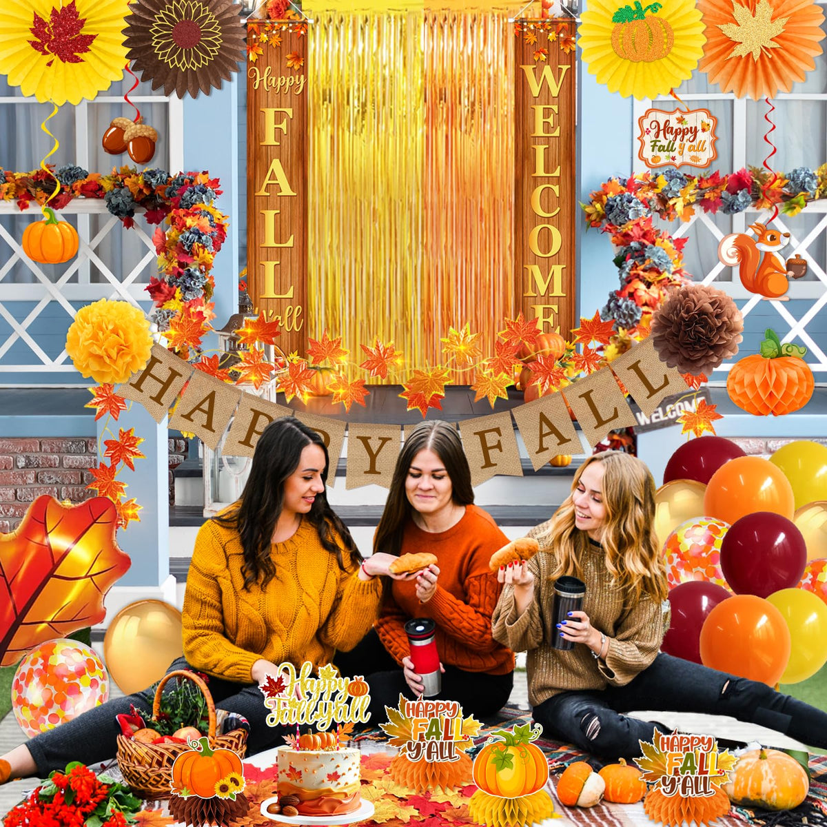 Fall Party Decorations Set Happy Fall Banner Hanging Swirls - Peghoqu Official Imagery - 3