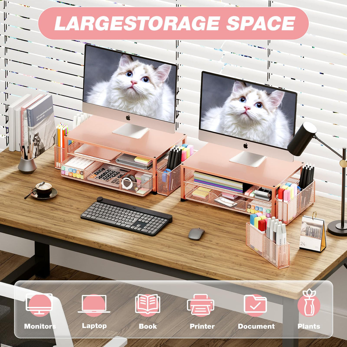 Desk Organizer and Accessories 2 Tier Computer Monitor Stand - OPNICE Official Imagery - 5