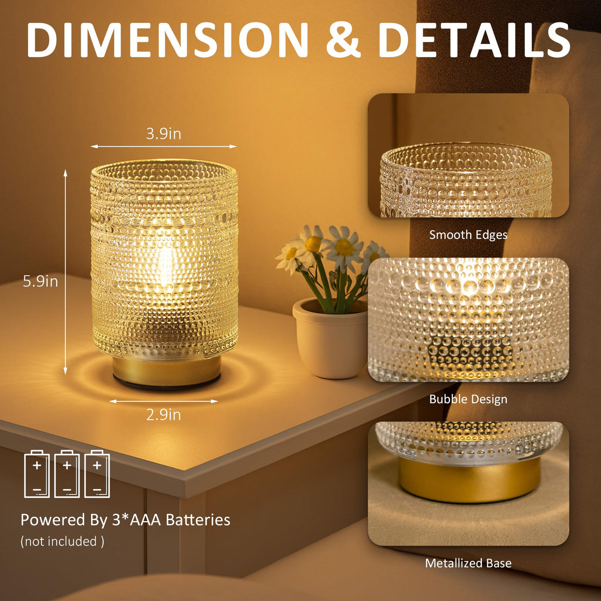 Small Battery operated Lamp with Timer for Bedside Coffee - ULAROOM Official Imagery - 4