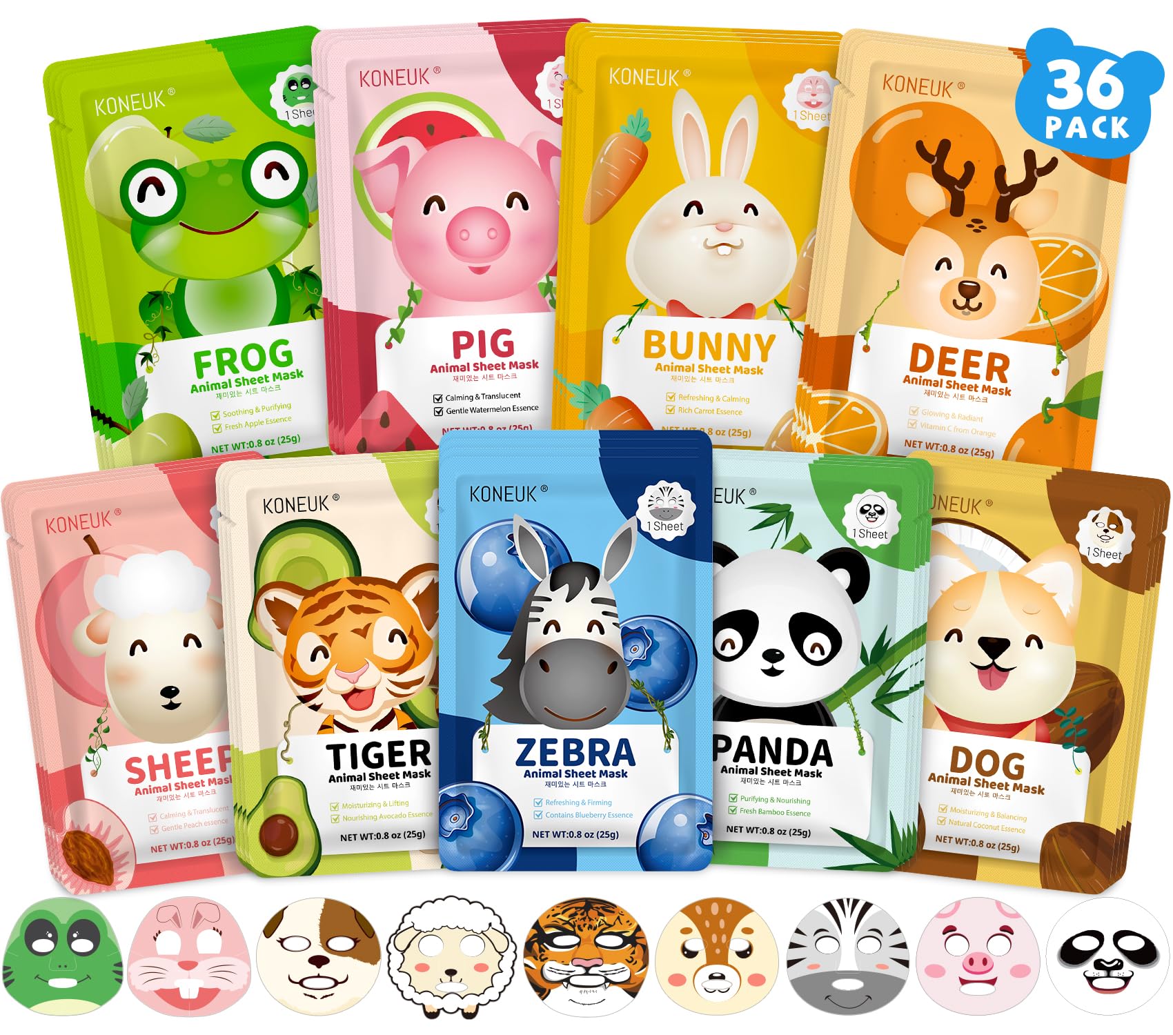9 Pack Animal Face Masks Skincare for Kids, Spa Party Gifts for - KONEUK