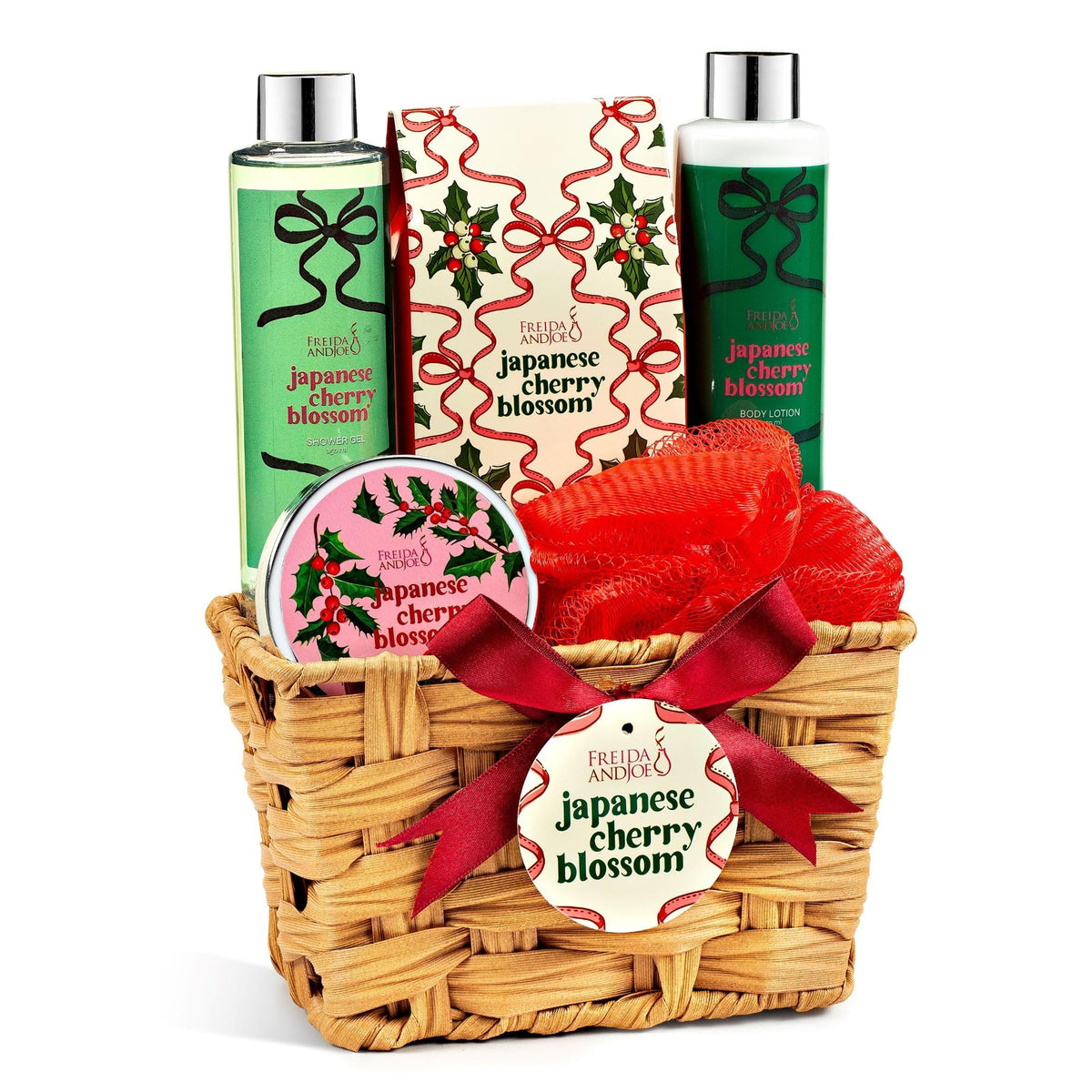 Cherry Blossom Spa Gift Set Bath Body Basket for Women Men - Freida and Joe Official Imagery - 2