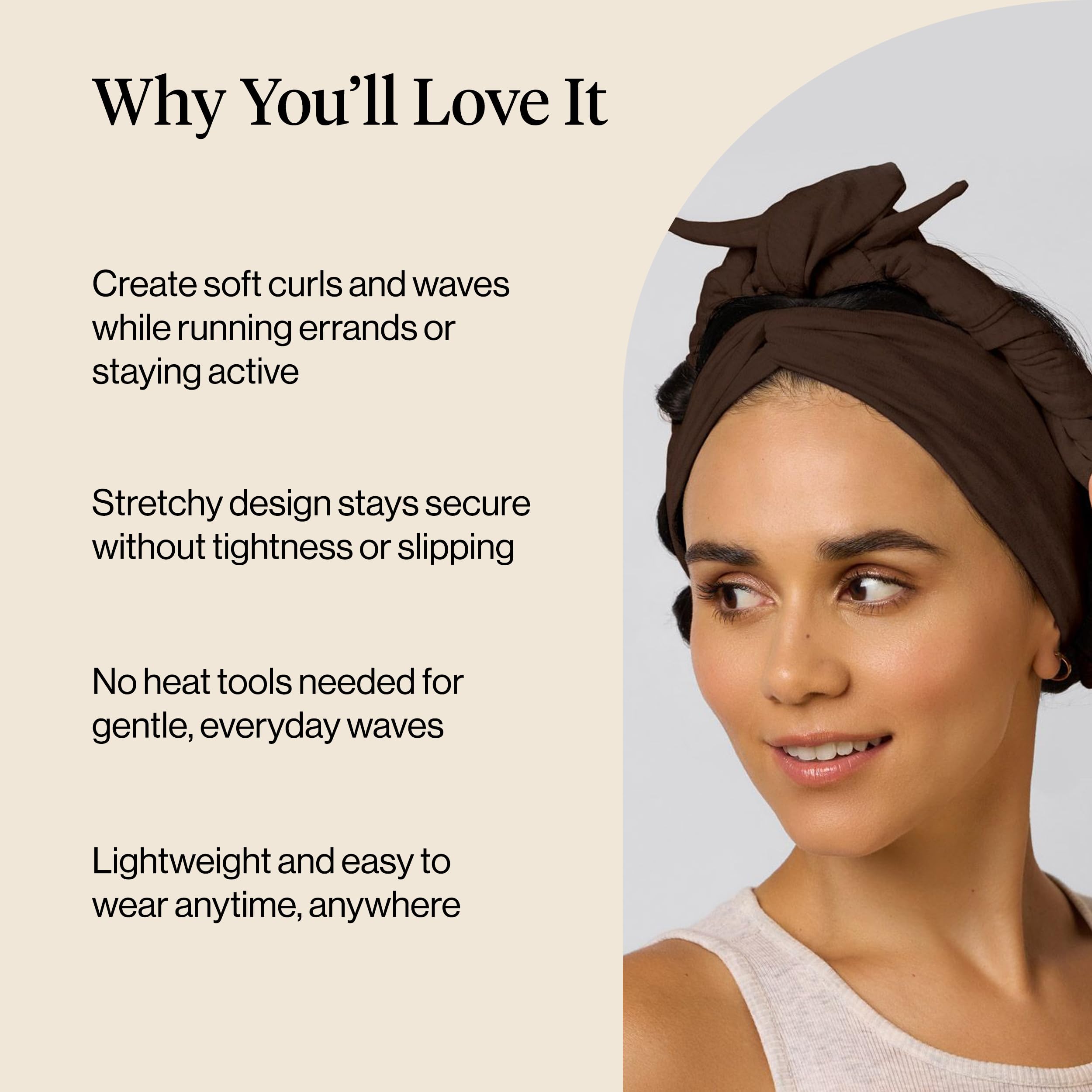Kitsch Set & Flow Active Heatless Curling Headband For Women - Brown, 1pc - Elefair Tech Official Product View 4