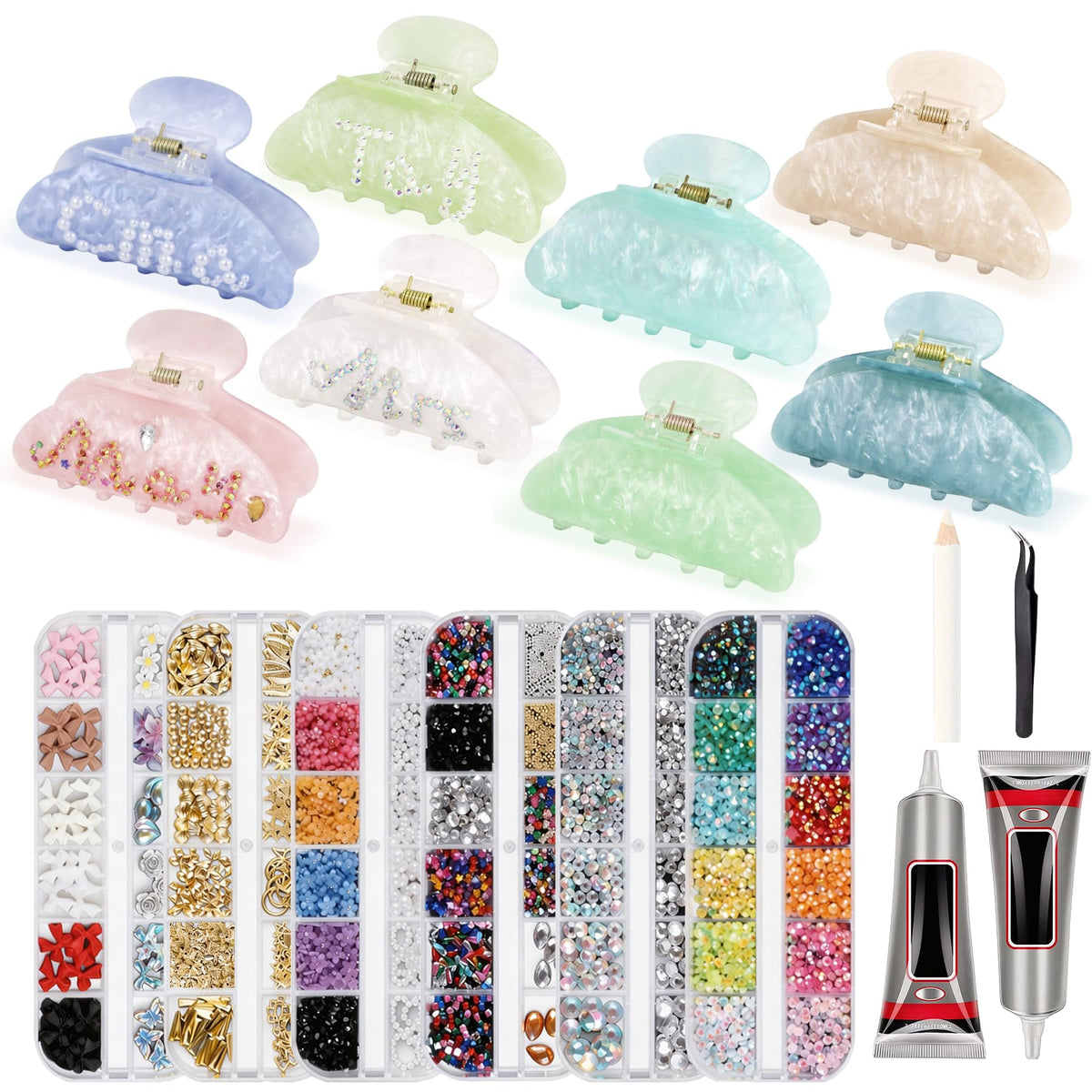 8 Sets DIY Hair Claw Clips Kit Claw Clip Decorating Kit for - Rhavelune Official Imagery - 2