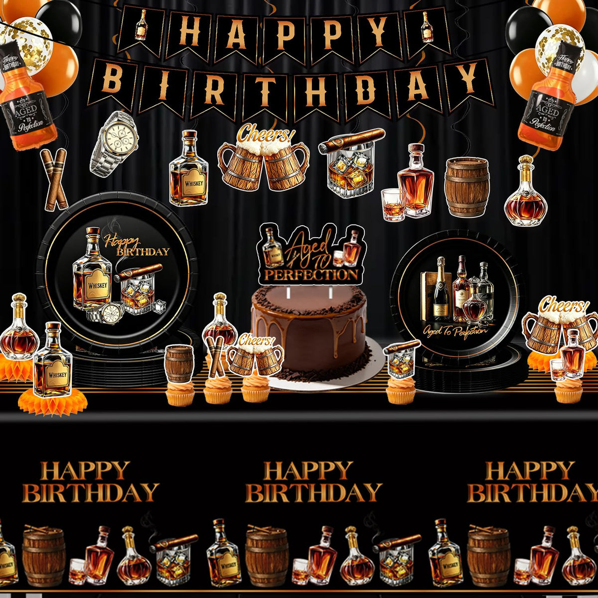 126Pcs Gentleman Vintage Birthday Paper Plates Napkins Party - ZHBZPTY Official Imagery - 5