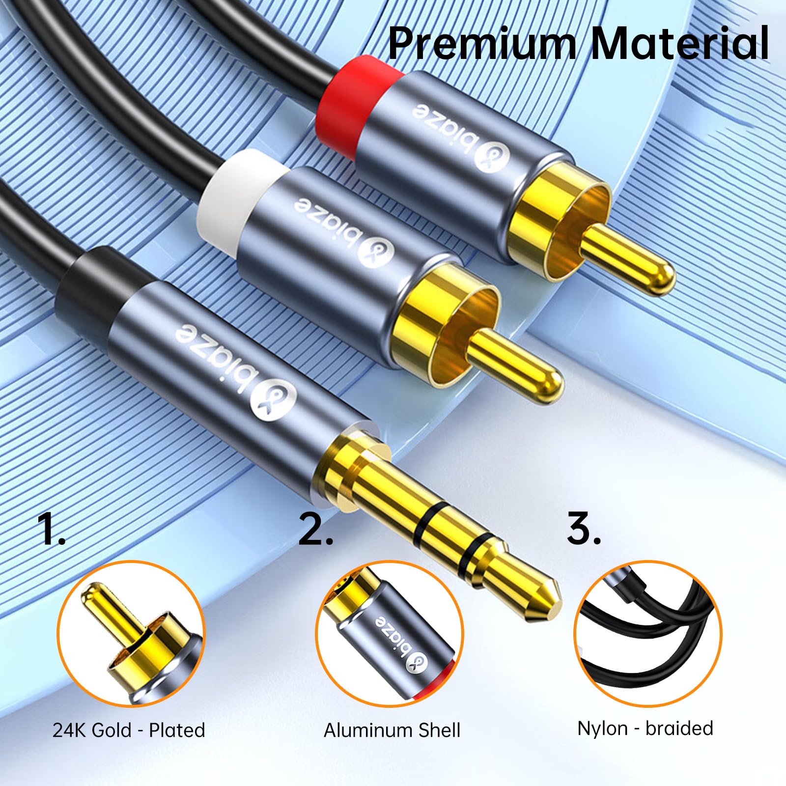 biaze 3.5mm to RCA Audio Cable, 4.9FT RCA Male to 3.5mm Male Audi by biaze - Angle View 6