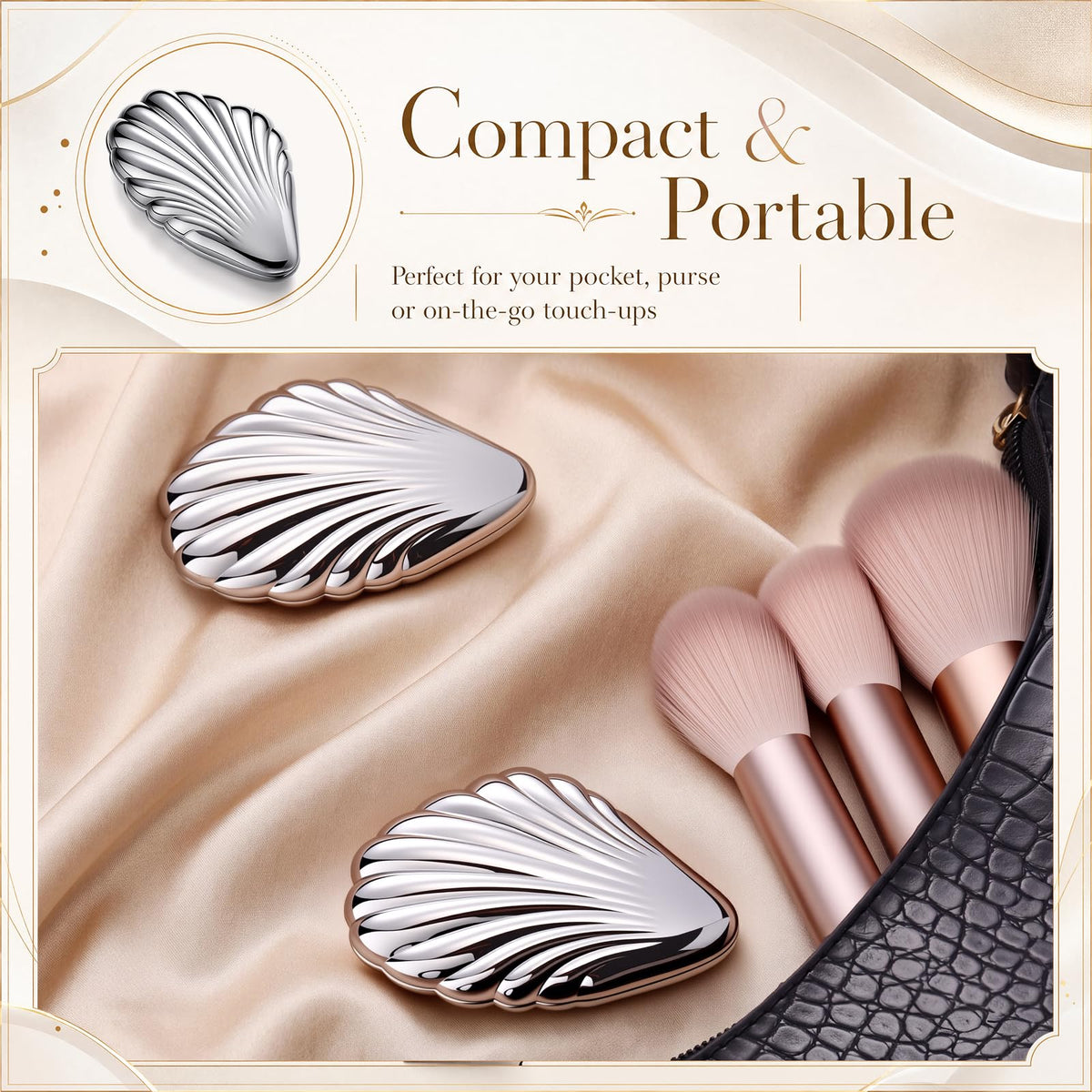 RattanView 4 Pcs Seashell Mini Silver Compact Mirror for - RattanView Official Imagery - 4