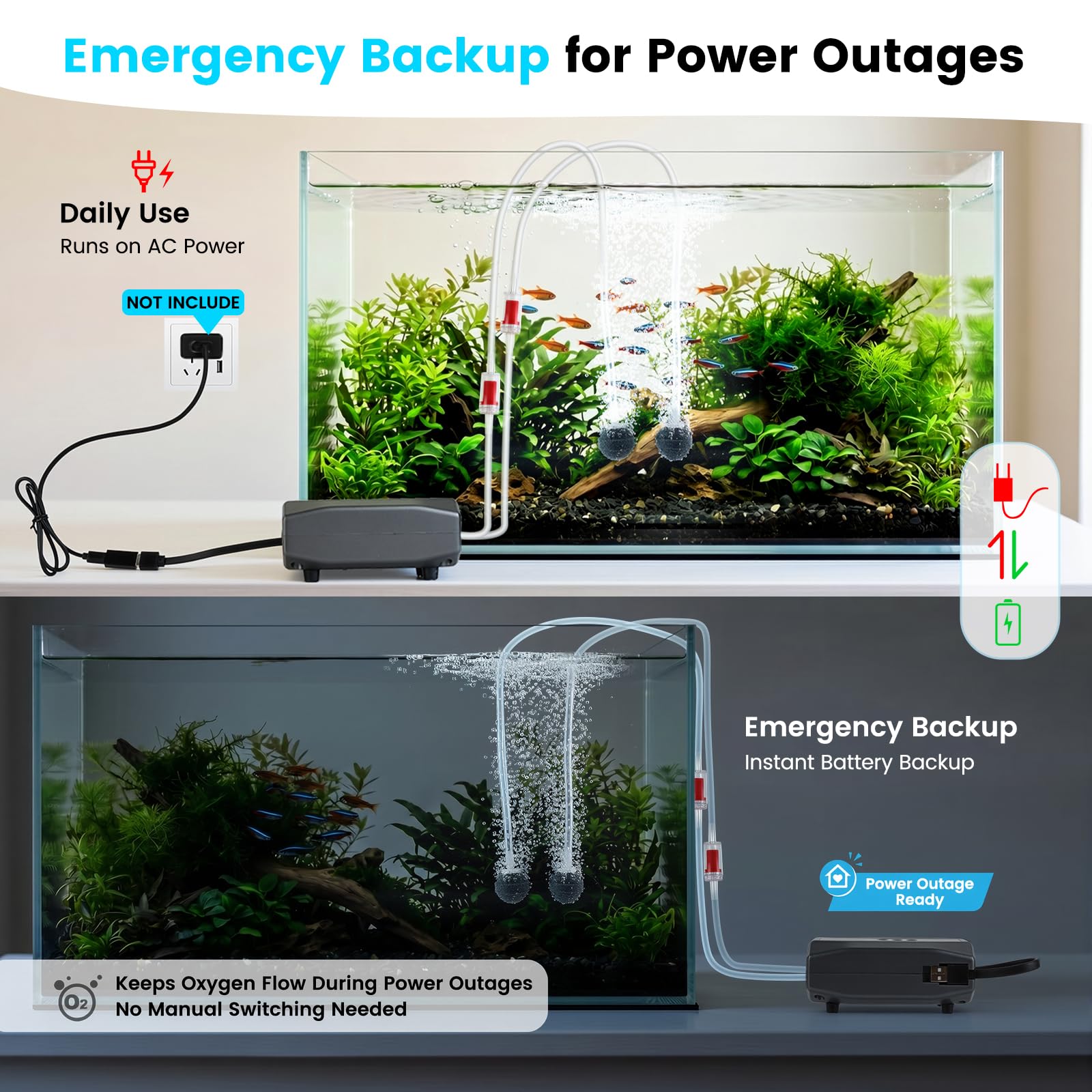 hygger Battery Powered Aquarium Air Pump up to 150 Gal with Digit - hygger Official Product View 4